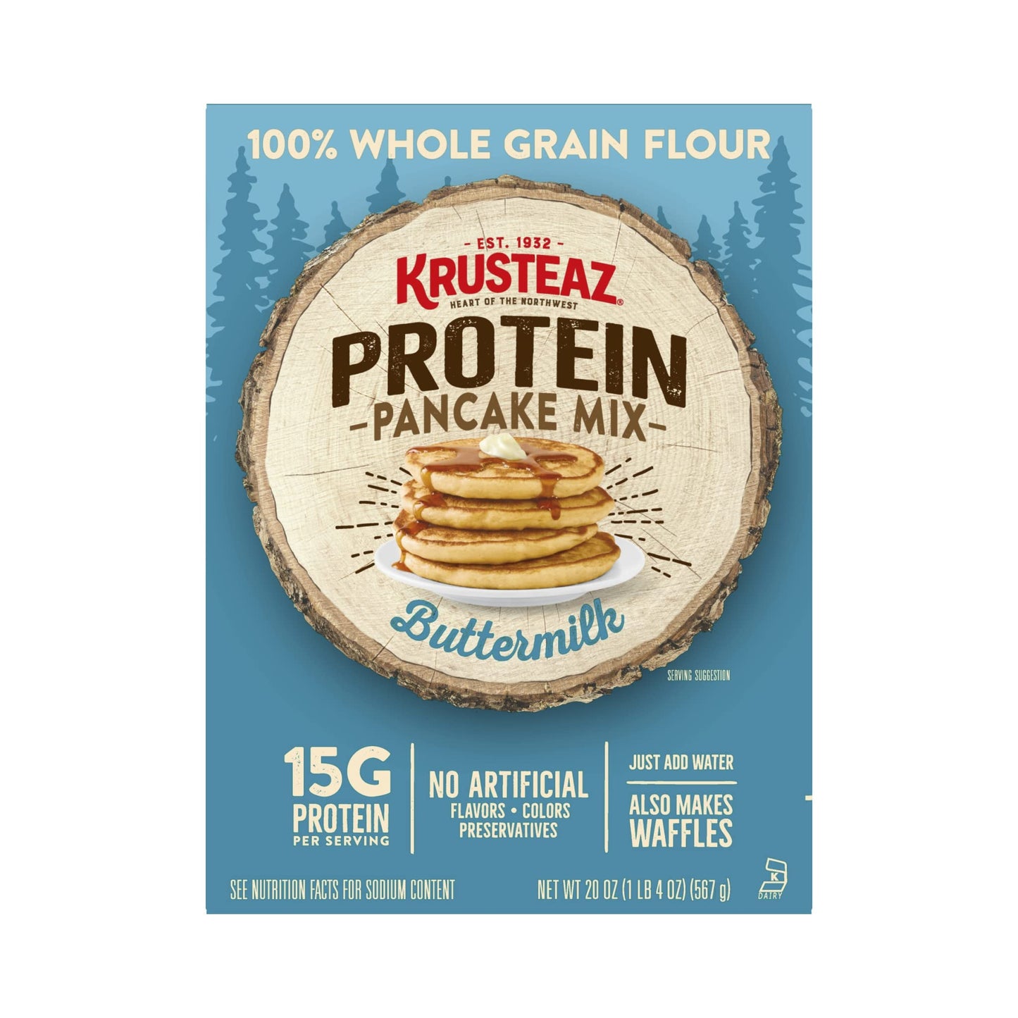 Krusteaz Protein Pancake Mix, Buttermilk, 15g Protein, 20 Ounce (Pack of 2)