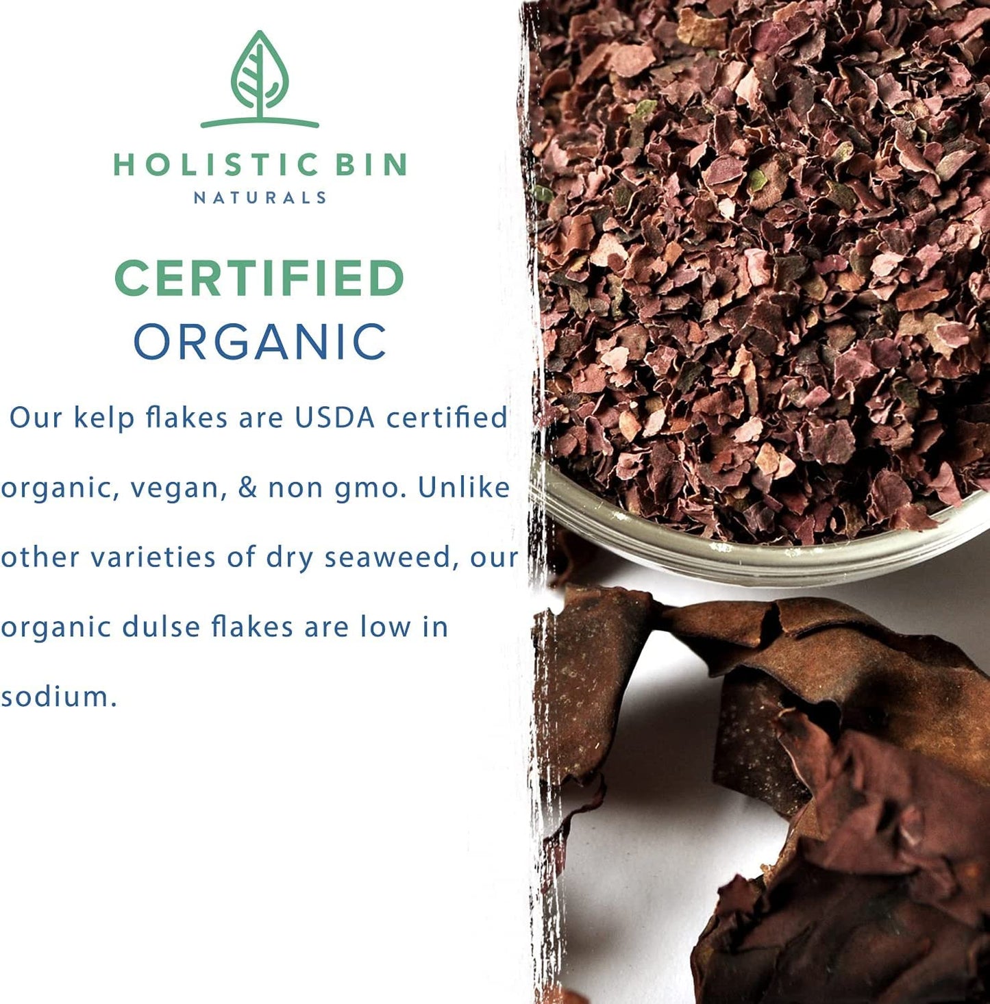 Wild Icelandic Dulse Flakes By Holistic Bin | Fine Culinary Grade Organic Seaweed Superfood | 100% Pure Atlantic Dulse Seaweed F