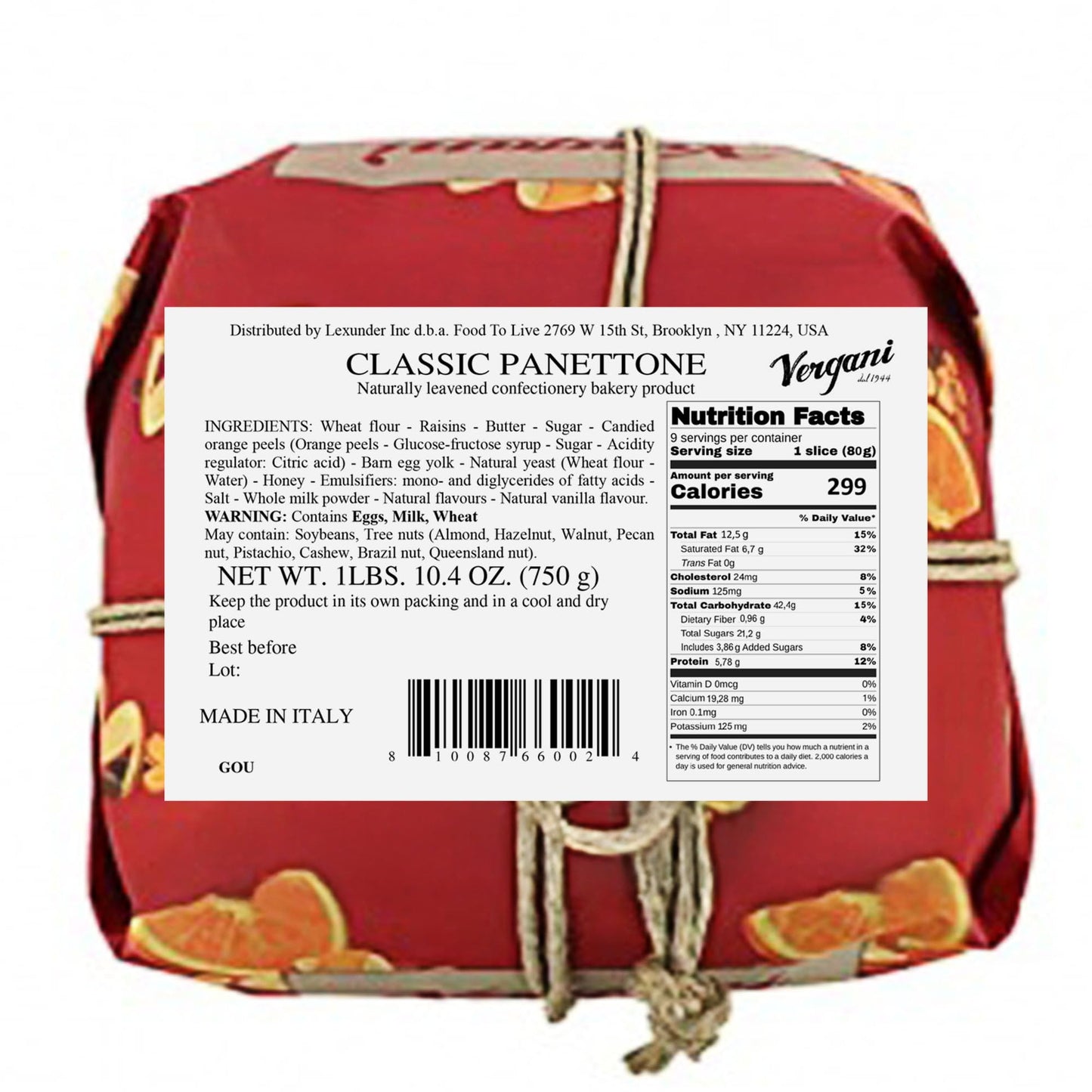 Vergani Classic Panettone, Pack Of 3 - Artisan Holiday Bread, Festive Dessert, Enhanced Gift, Traditional Baked Loaf - 750G (1.65 Lb) X3