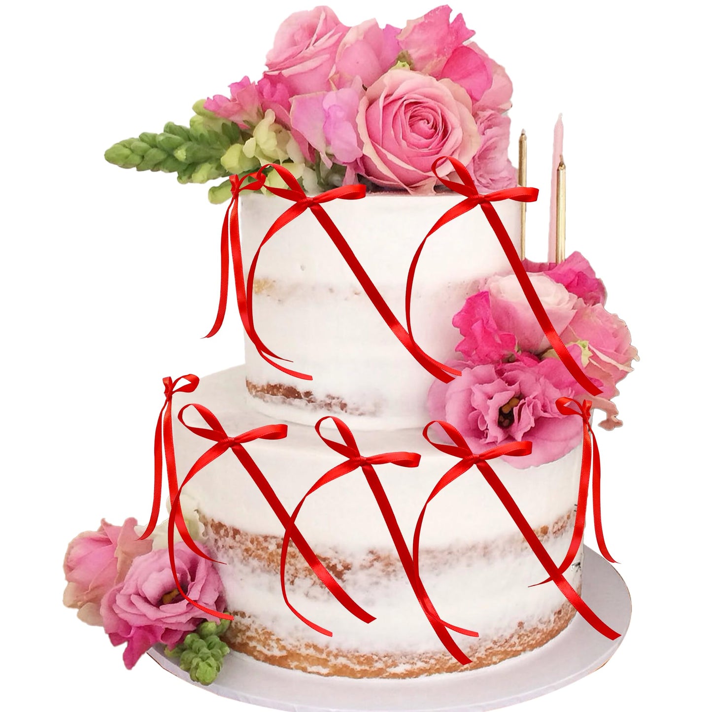 Gyufise Bowknot Cake Toppers - 30 Pcs Red Cake Decorations for Baby Shower, Birthday, Wedding - Size: W 2.9in x H 5.7in