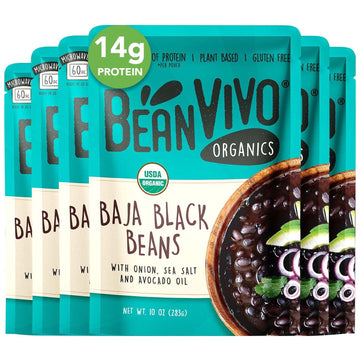 BeanVIVO Plant-Based Protein Baja Black Beans - Gluten-Free, Good Source of Fiber, 10 oz (Pack of 6)