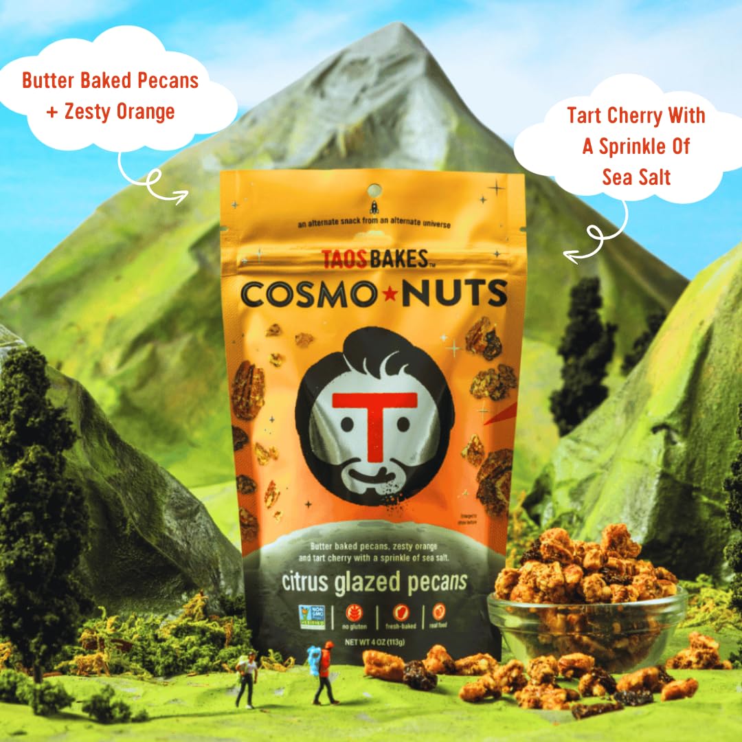 Taos Bakes Flavored Nuts Citrus Glazed Pecans with Cherries & Chia Seeds 4oz Pack of 8 Gluten Free Healthy Snack