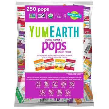 Yumearth Organic Vitamin C Pops Variety Pack, 250 Fruit Flavored Favorites Lollipops, Allergy Friendly, Gluten Free, Non-Gmo, Ve