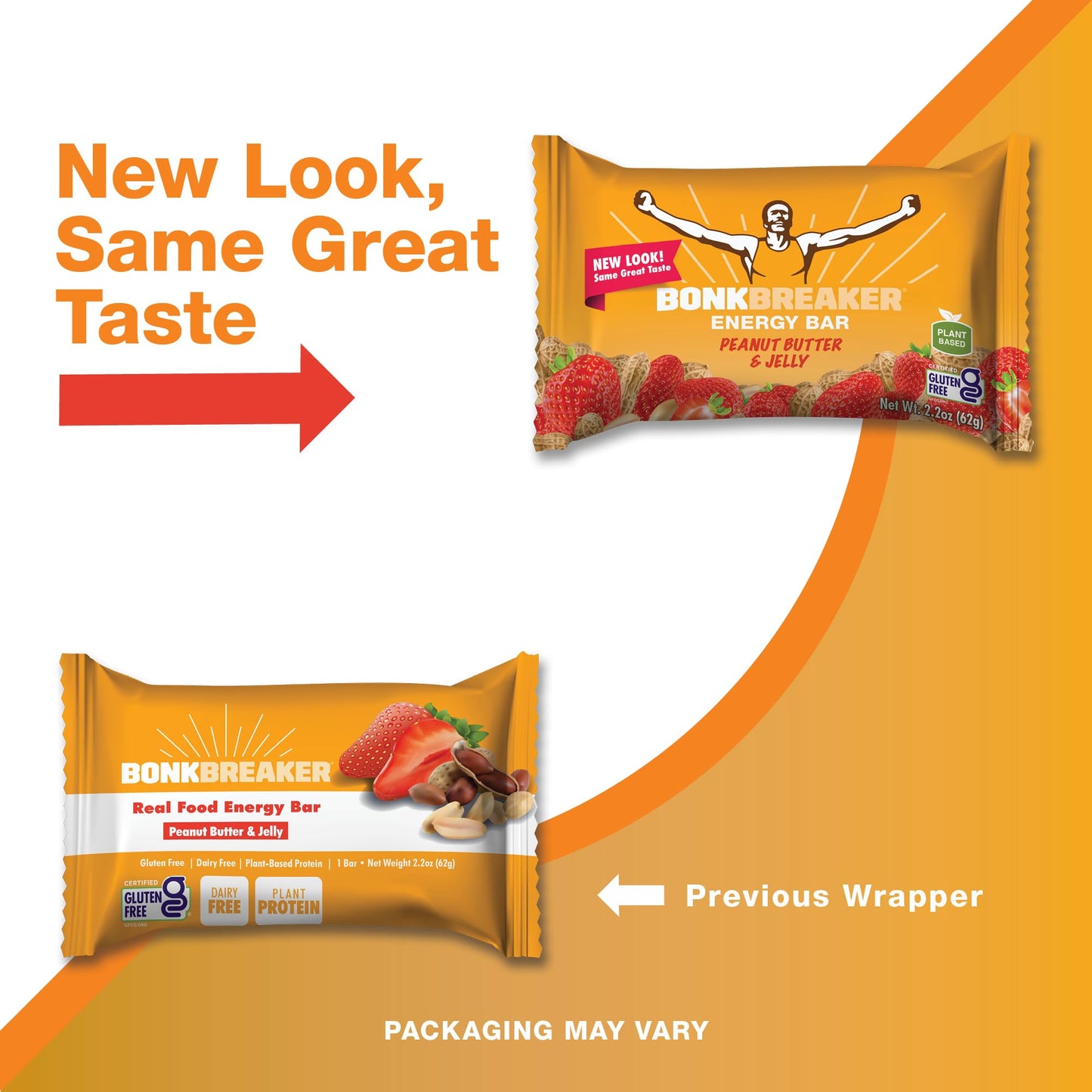 Bonk Breaker Real Food Energy Bar Gluten-Free, 8G Protein, Peanut Butter And Jelly Flavor, 62G Bar (12 Pack)