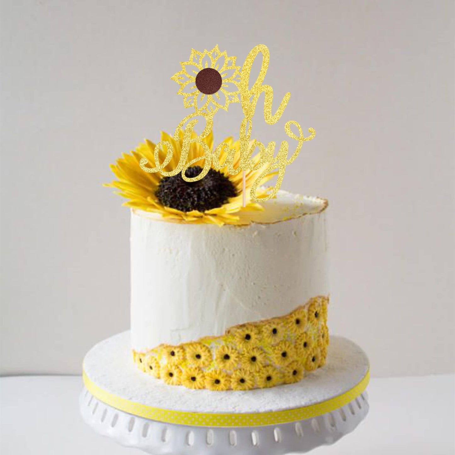 1 Pcs Sunflower Oh Baby Cake Topper Glitter Gender Reveal Oh Baby Sunflower Cake Pick For Baby Shower Kids Boys Girls Birthday P