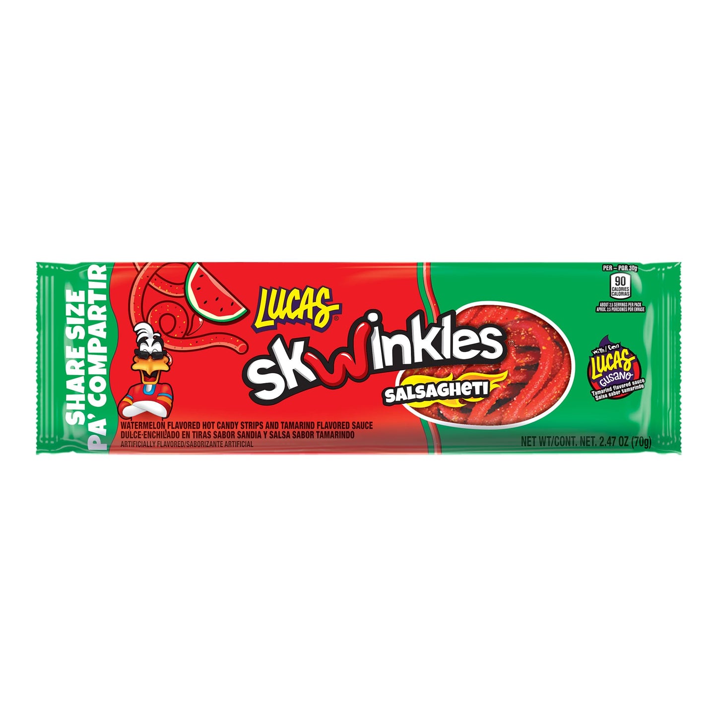 Lucas Salsagheti Watermelon Flavored Sweet & Hot Candy Strips and Tamarind Flavored Sauce, King Size 2.4 oz - 6 Pieces Pack for
