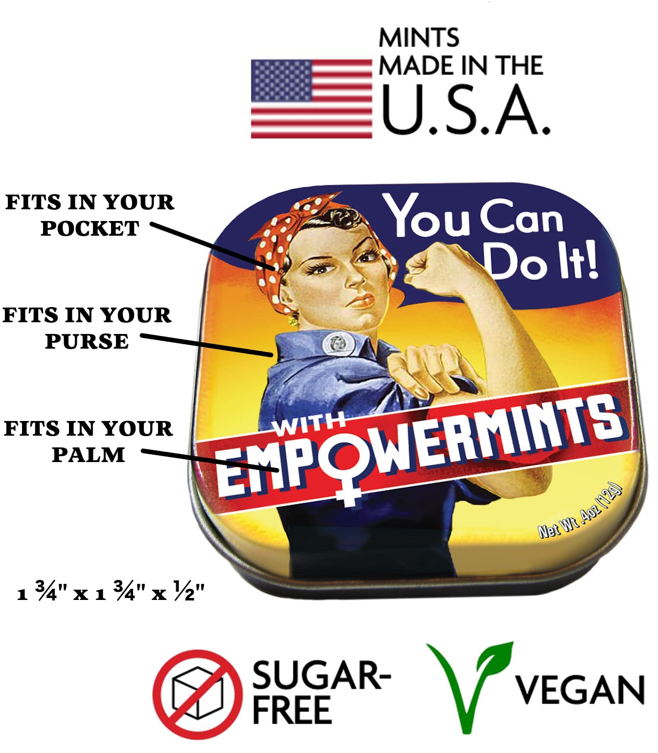 The Unemployed Philosophers Guild Rosie The Riveter Women'S Empowermints Breath Mints, 1 Tin, Net Wt .4Oz (12G)