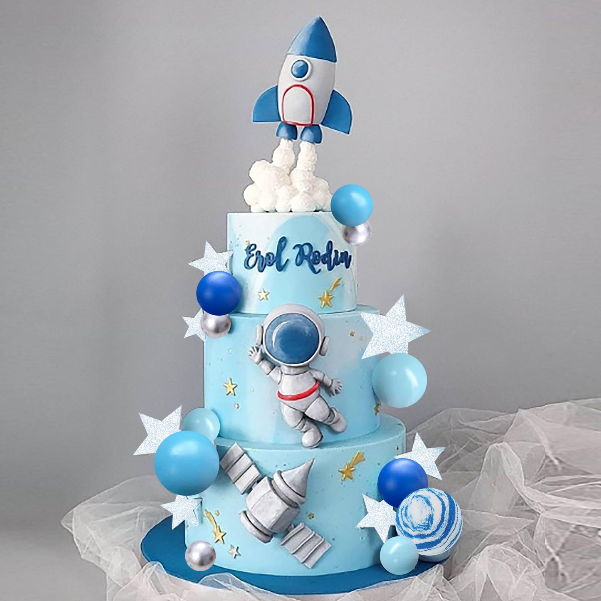 Space Cake Toppers Outer Space Astronaut Figurines Rocket Balls and Stars Kids Space Theme Decorations for Birthday Party Suppli
