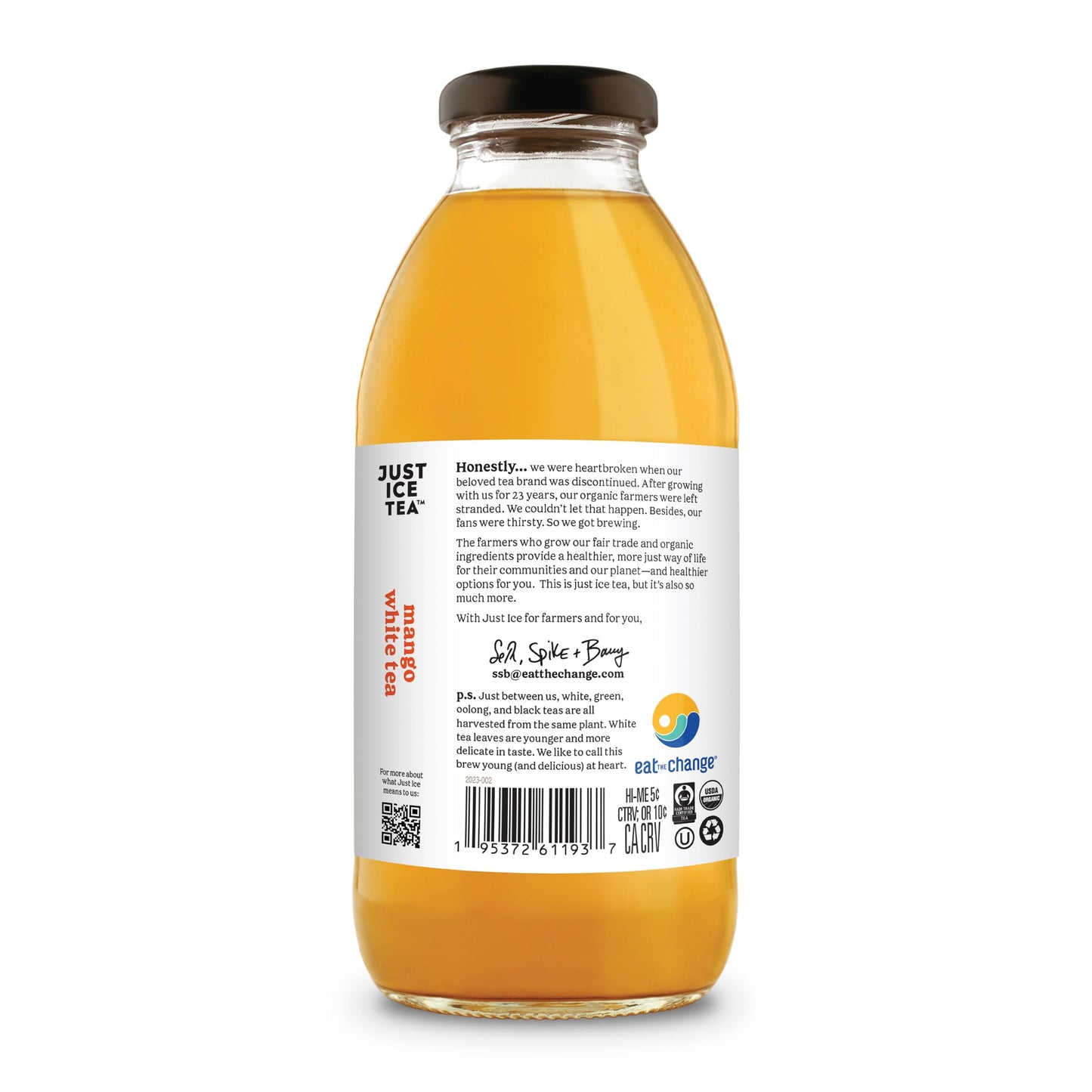 Just Ice Tea Organic Iced Tea, 16 Fl Oz Glass Bottles (Mango White Tea, Pack Of 12)