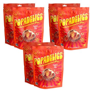 Popadelics Crunchy Mushroom Chips Twisted Thai Chili Shiitake Mushroom Crisps, Lightly Cooked And Seasoned, Vegan Chips, Vegan S