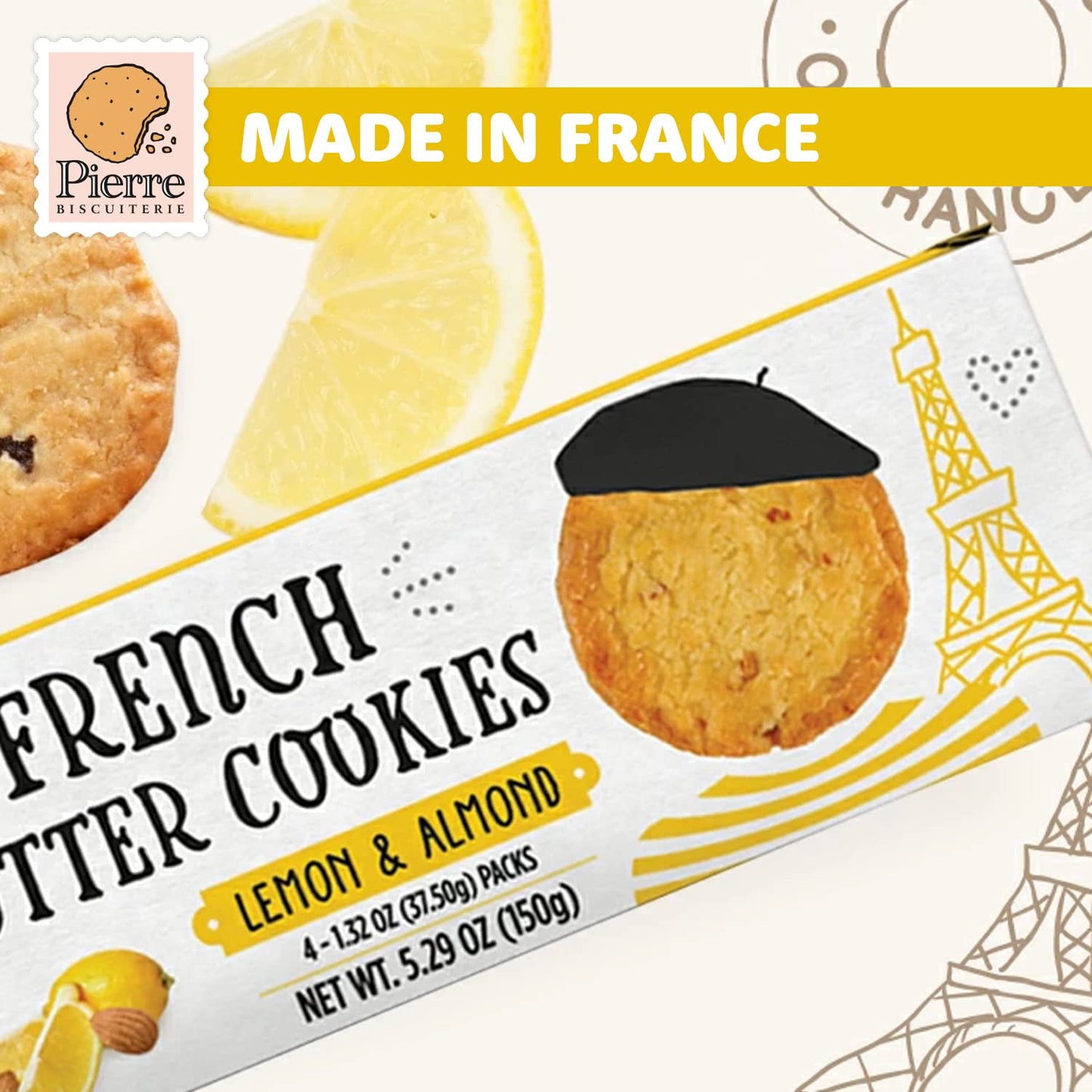 PIERRE BISCUITERIE Lemon & Almond French Butter Cookies, 5.29 OZ