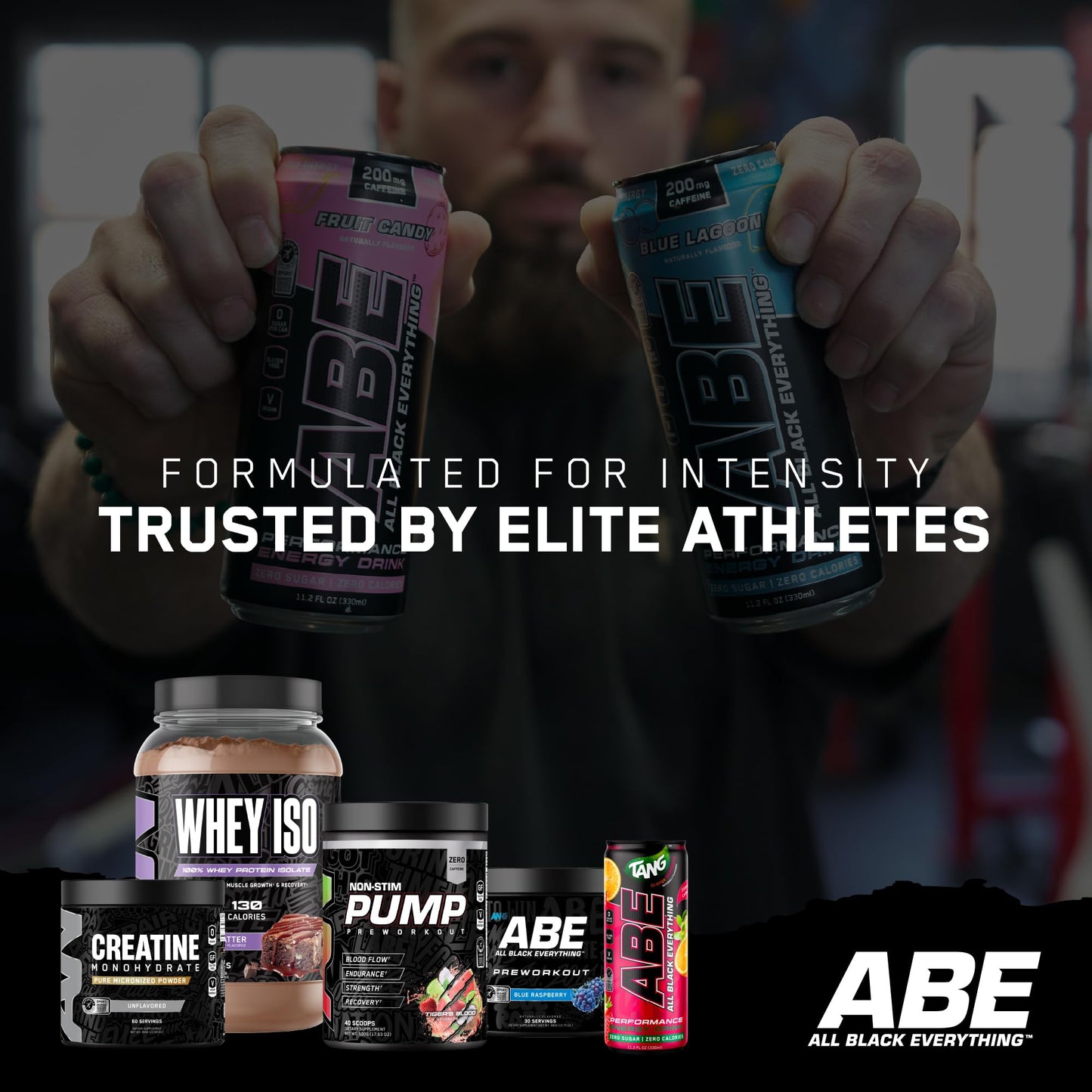 ABE All Black Everything Sugar Free Energy Drink, Blue Lagoon, 200mg Caffeine, 12 Pack, 0 Calories