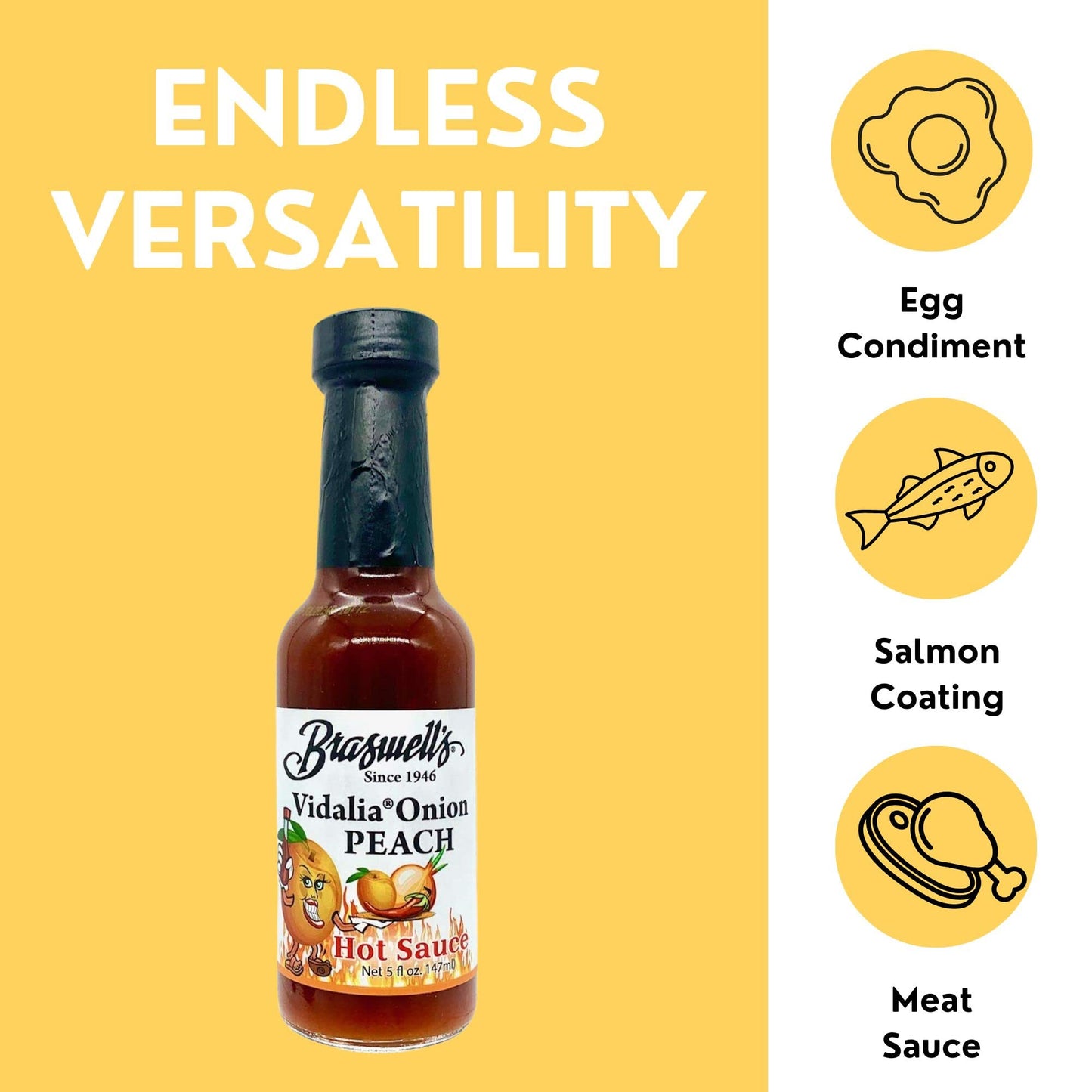 Braswells Vidalia Onion Peach Hot Sauce - Sweet & Spicy Flavor, 5 oz Bottle