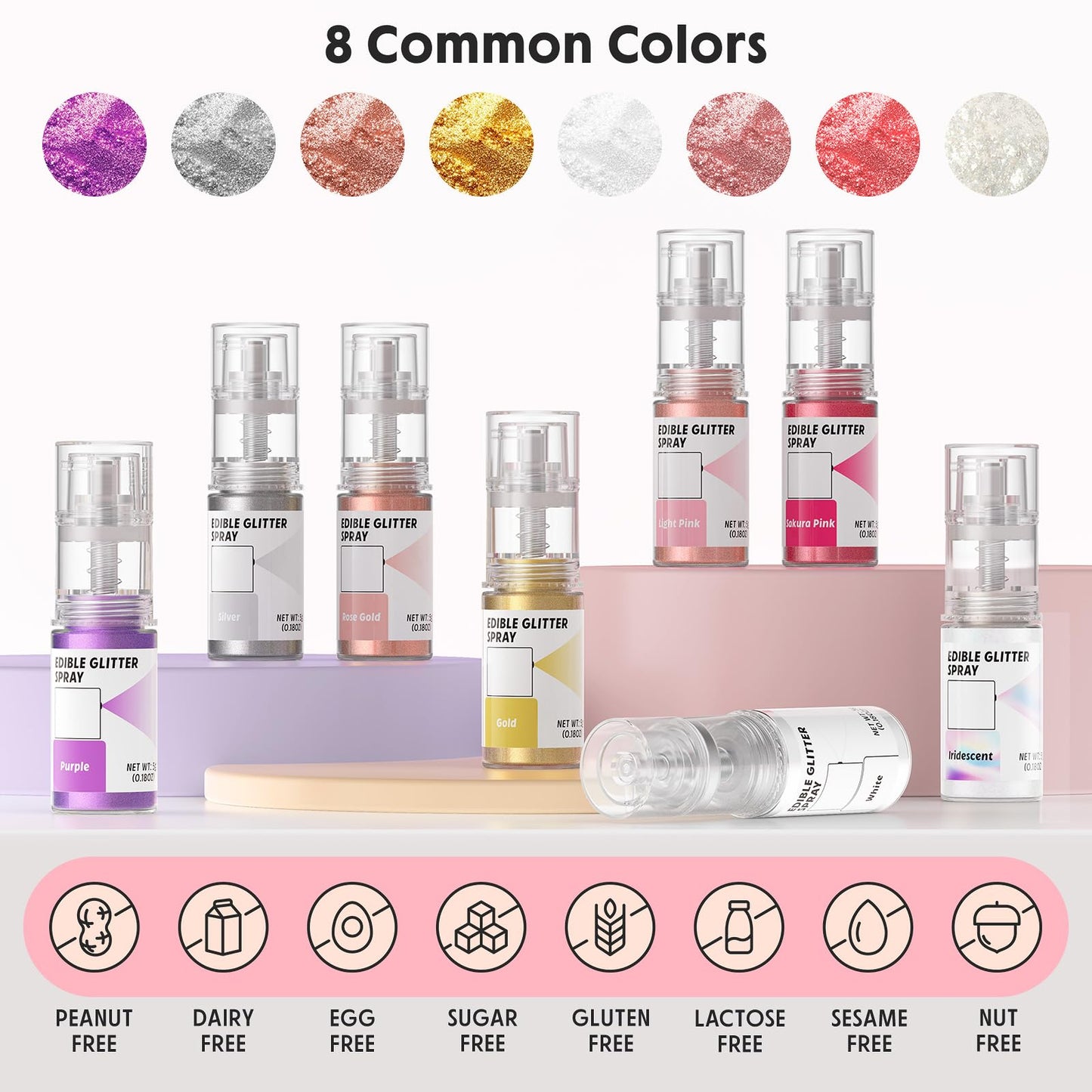 Edible Glitter Spray,Food Grade 5G Edible Glitter For Cake Decorating Desserts, Beverages, Cupcakes, Cake Pops And Cookies - Lig