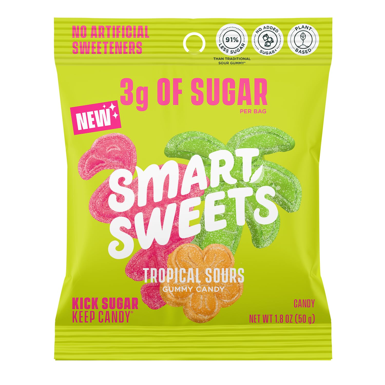 Smartsweets Tropical Sours Gummy Candy: 1.8Oz (Pack Of 14), Gummy Candy With Low Sugar, Low Calorie, No Artificial Sweeteners, Plant-Based, Gluten-Free, Healthy Snack For Kids & Adults