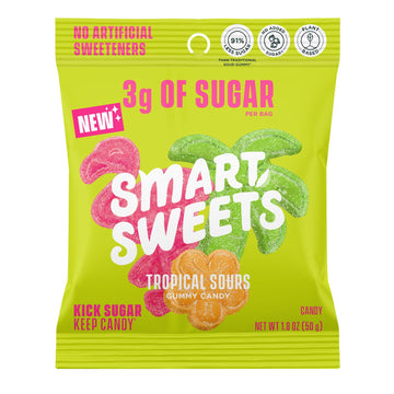 Smartsweets Tropical Sours Gummy Candy: 1.8Oz (Pack Of 14), Gummy Candy With Low Sugar, Low Calorie, No Artificial Sweeteners, Plant-Based, Gluten-Free, Healthy Snack For Kids & Adults