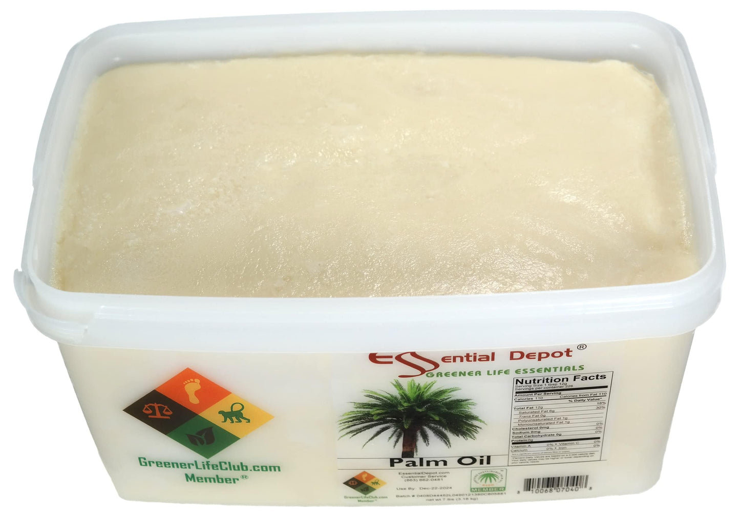 Palm Oil - RSPO Certified - Sustainable - Food Grade - Kosher - Not Hydrogenated - 7 lbs in a Pail - PP microwavable container w