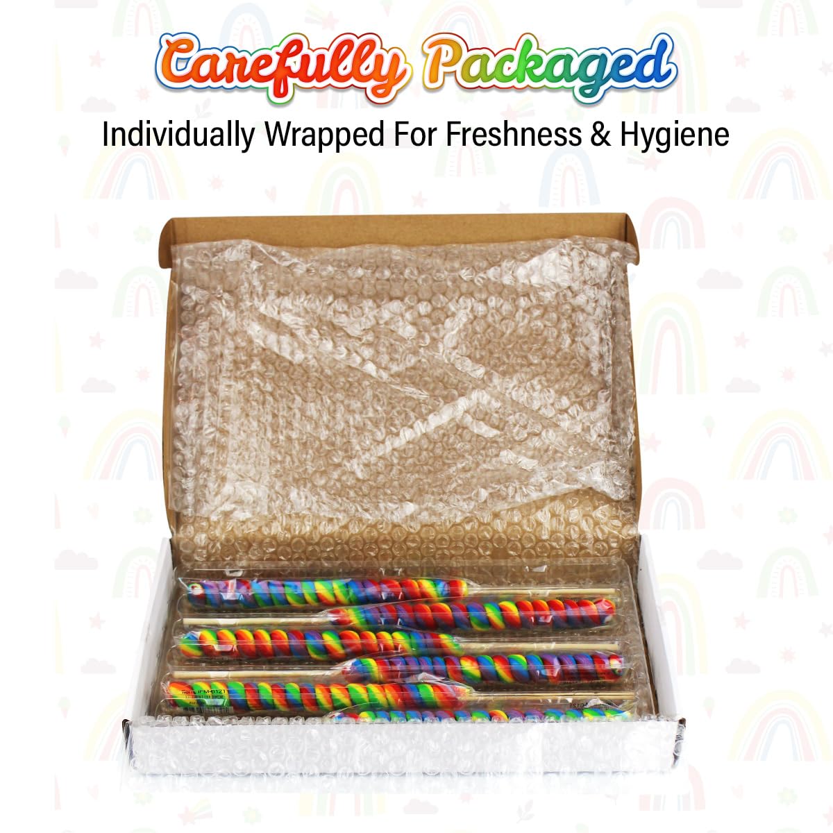 6 Jumbo Rainbow Lollipops 12'' Inch Individually Wrapped (Non Broken), Mixed Fruit Flavor One Foot Long Suckers Carnival Lollipo