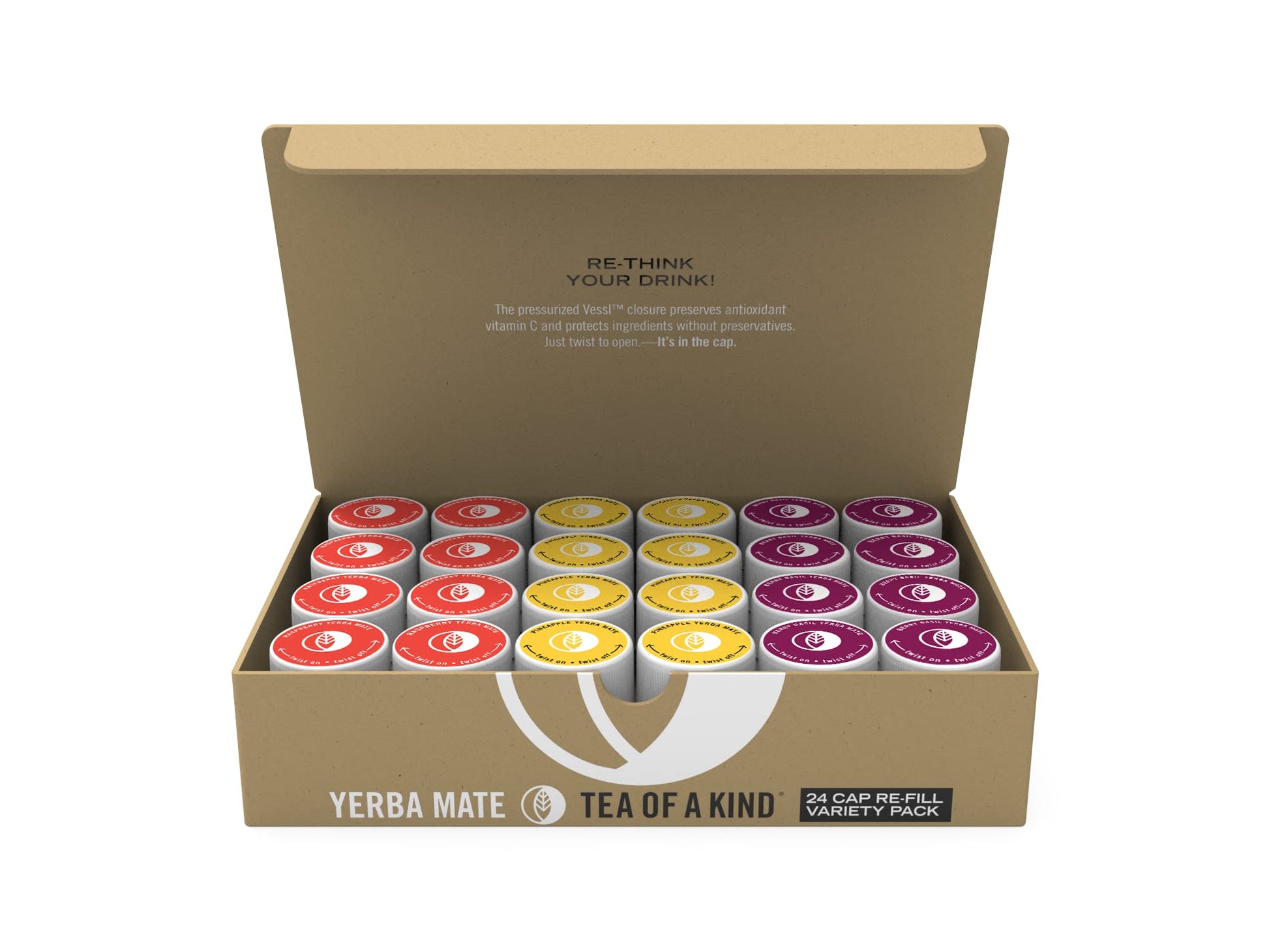Tea Of A Kind Drink Mix - 24 Caps Variety Pack - For Toak Reusable Bottle (Yerba Mate Variety Pack) Raspberry, Pineapple Coconut