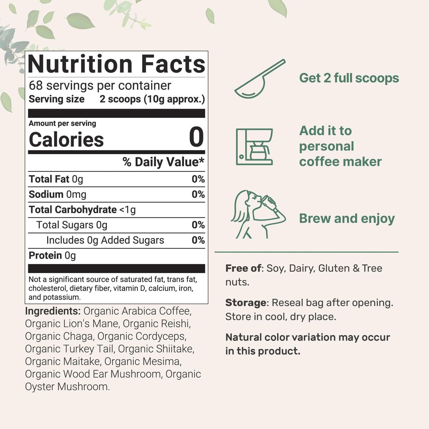 Micro Ingredients Organic 10 in 1 Ground Mushroom Coffee, Premium Arabica, 24 Ounce, Smooth Medium Roast, Immune Support