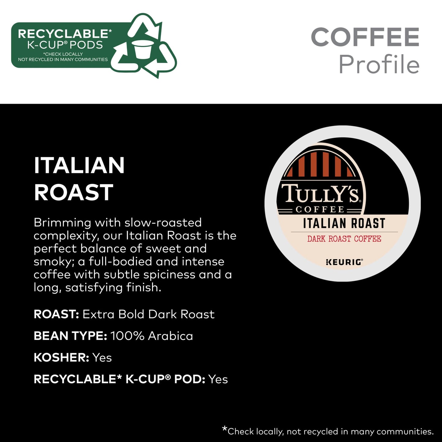 Tully'S Coffee Italian Roast, Keurig Single-Serve K-Cup Pods, Dark Roast Coffee, 60 Count (6 Packs Of 10)