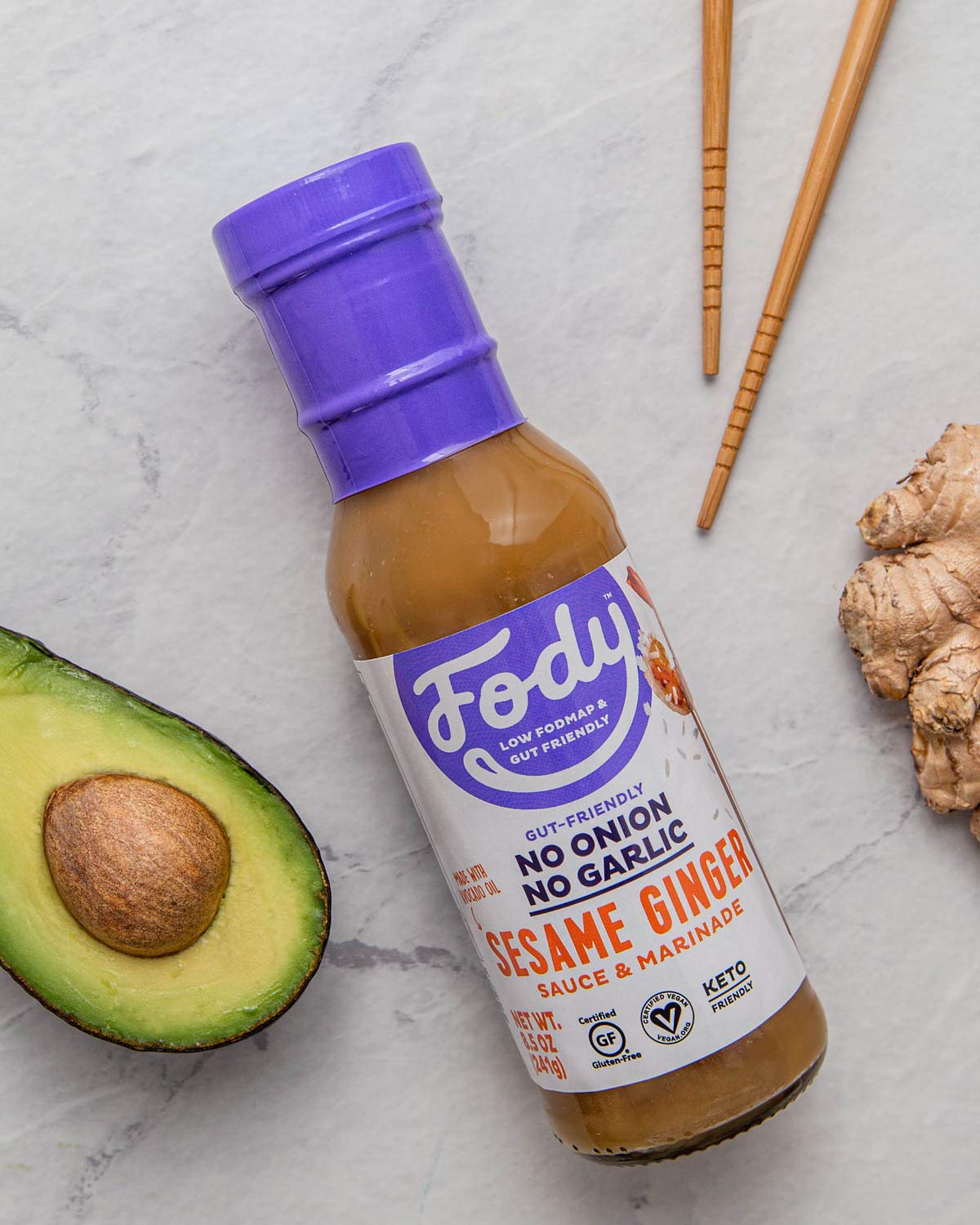Fody Foods Vegan Sesame Ginger Sauce Marinade, Avocado Oil, Low Fodmap Certified, No Msg, Gut & Ibs & Keto Friendly, 8.5 Ounce