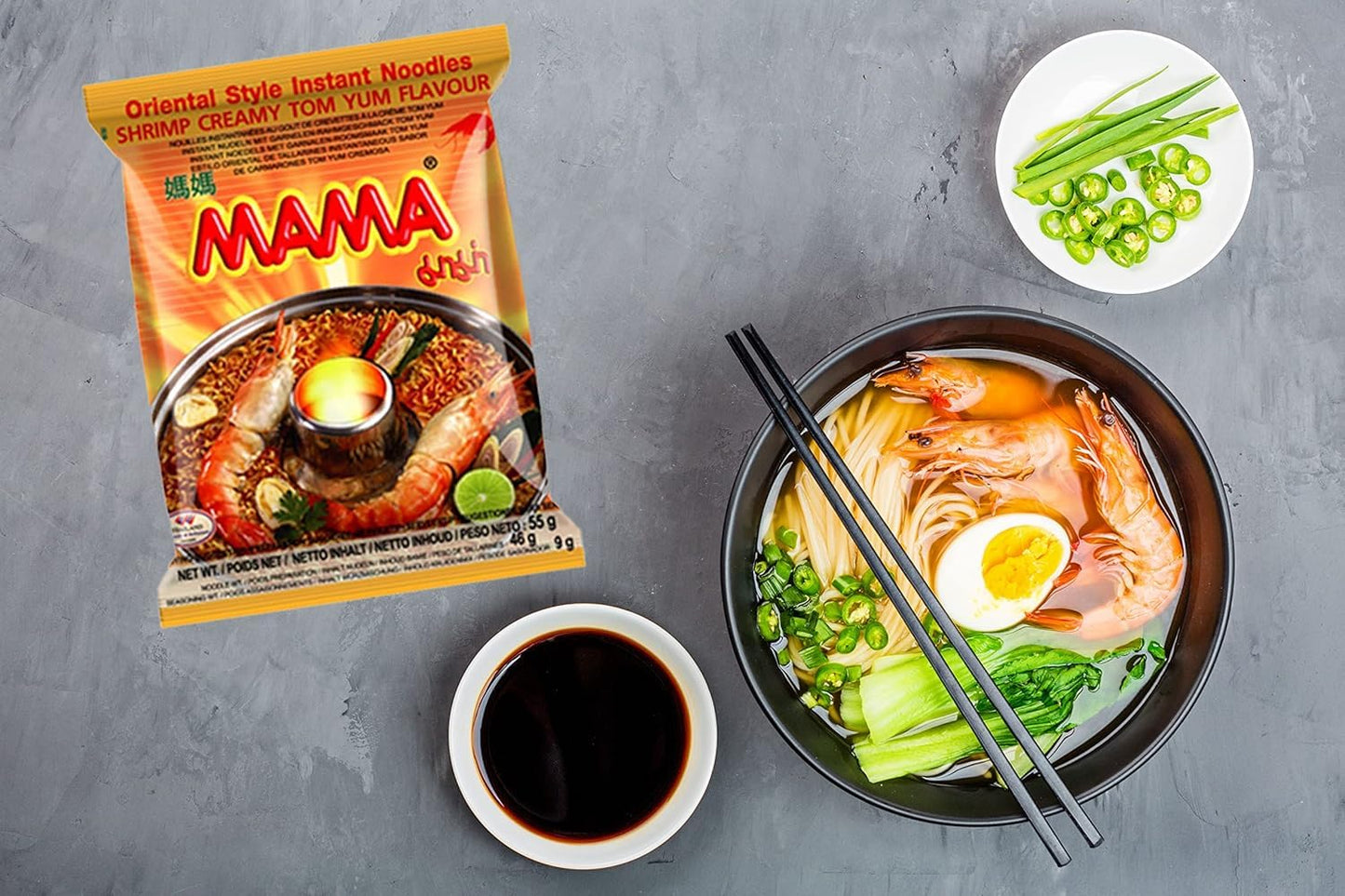 Mama Oriental Style Instant Noodles Mix Flavor Bundle Package Total 30 Packs (3 Best Flavor Mix Chicken, Pork, Creamy Shrimp) 3