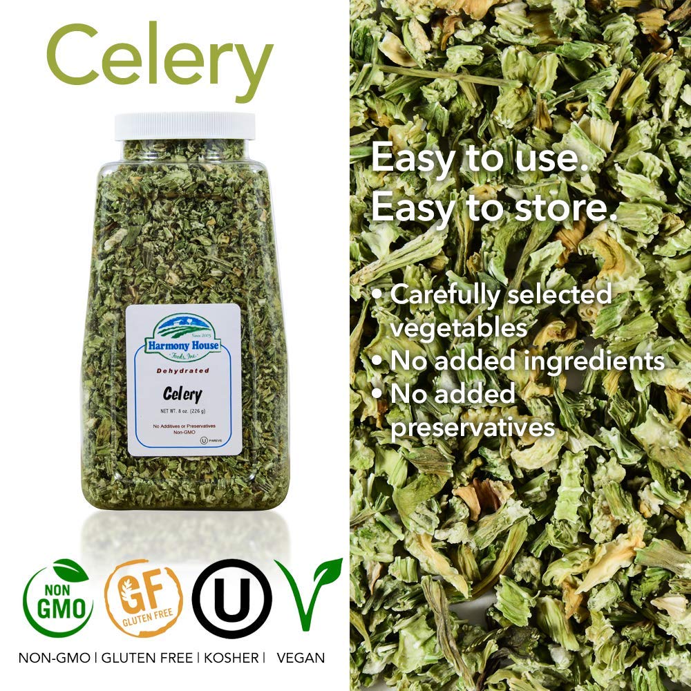 Harmony House Dehydrated Celery, Crosscut - Dried Vegetables For Cooking, Camping, Emergency Supply And More (8 Oz, Jar)