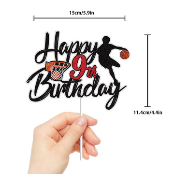 LINGBOOM Basketball Cake Topper for 9th Birthday, Black C-8th Model, Sport Theme Decoration for Boys and Kids