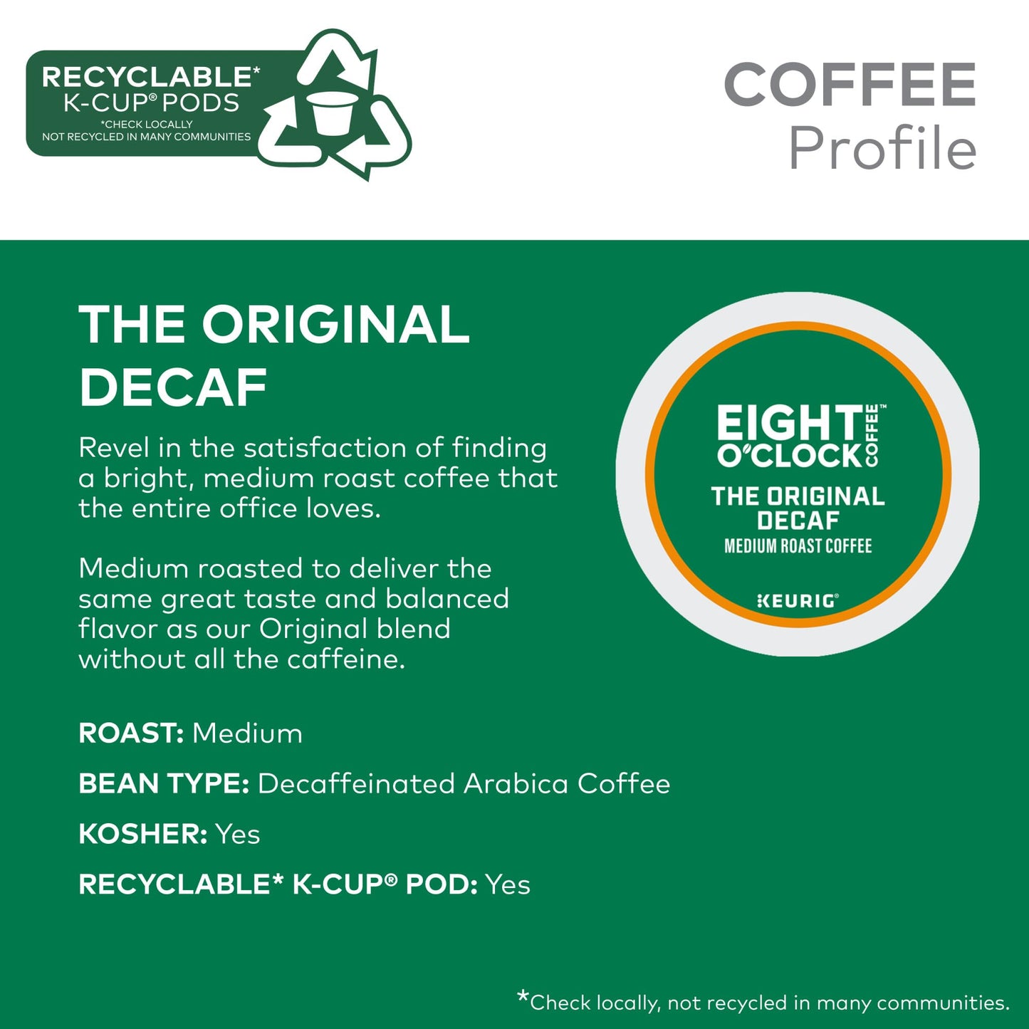 Eight OClock Coffee The Original Decaf  Single-Serve Keurig K-Cup Pods  Medium Roast Coffee Pods  60 Count