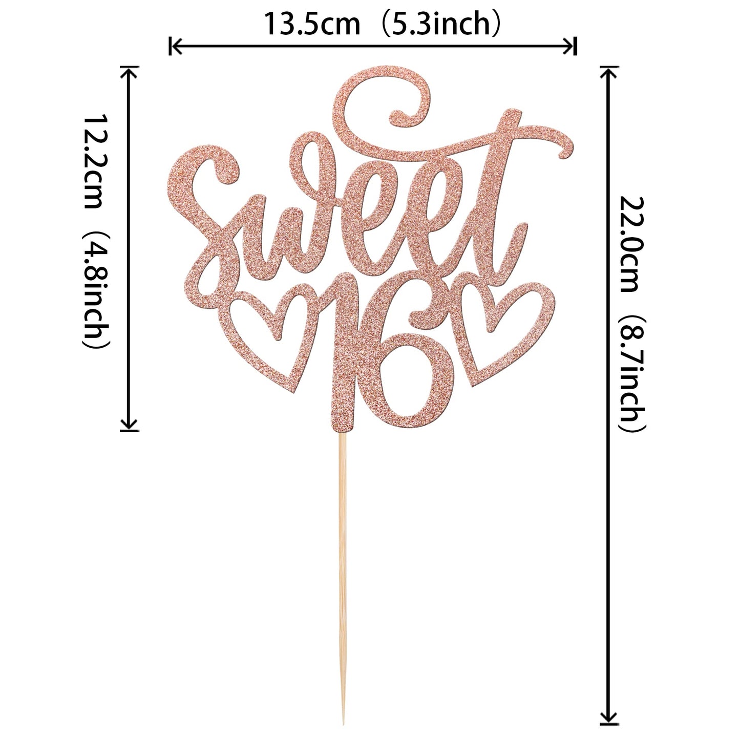 YCTHUNFISH 16th Birthday Cake Topper Rose Gold Bamboo Glitter Decoration
