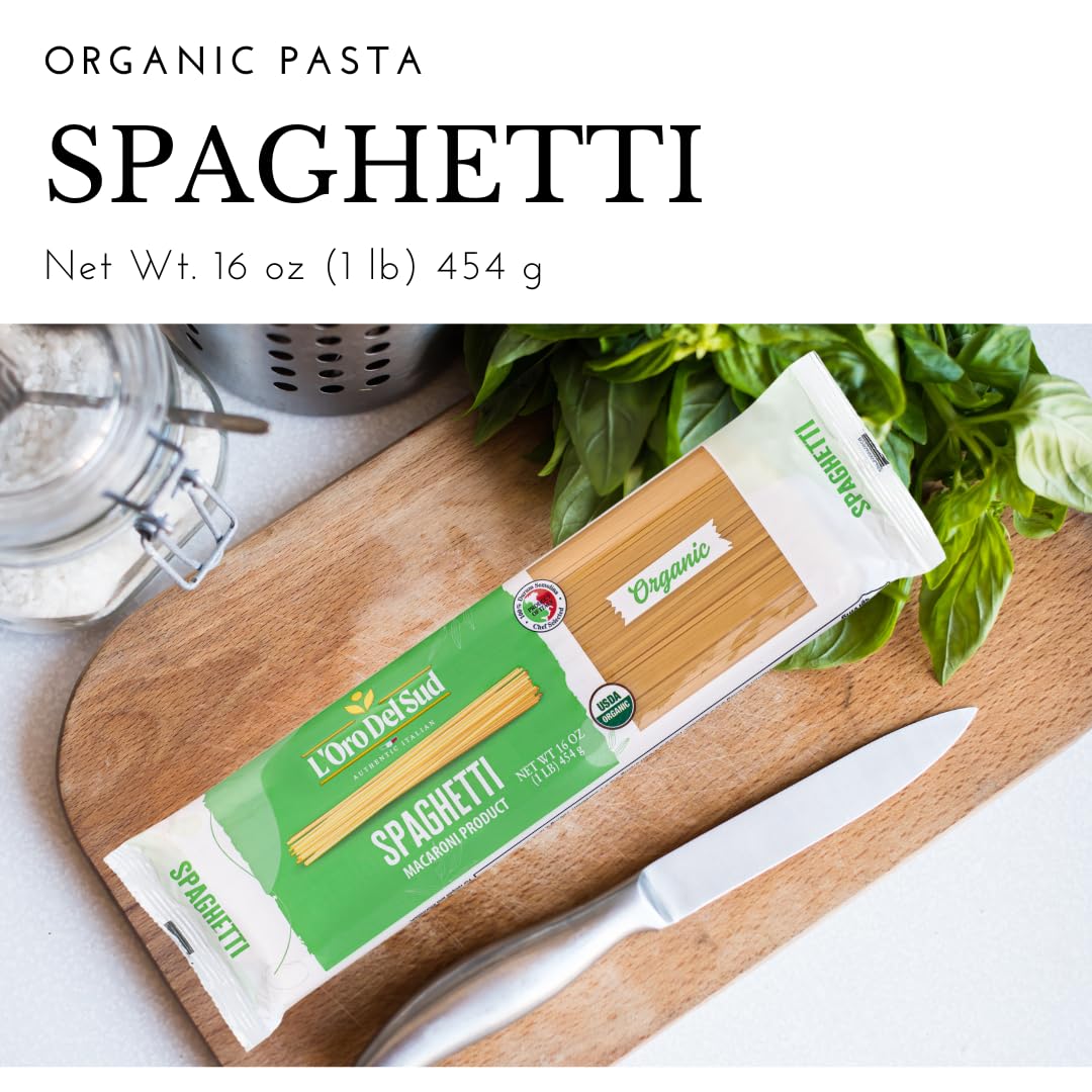 L'Oro Del Sud Organic Spaghetti, 100% Durum Wheat, Non Gmo, Vegan, Kosher Certified, And Imported From Italy, Premium Quality Pr
