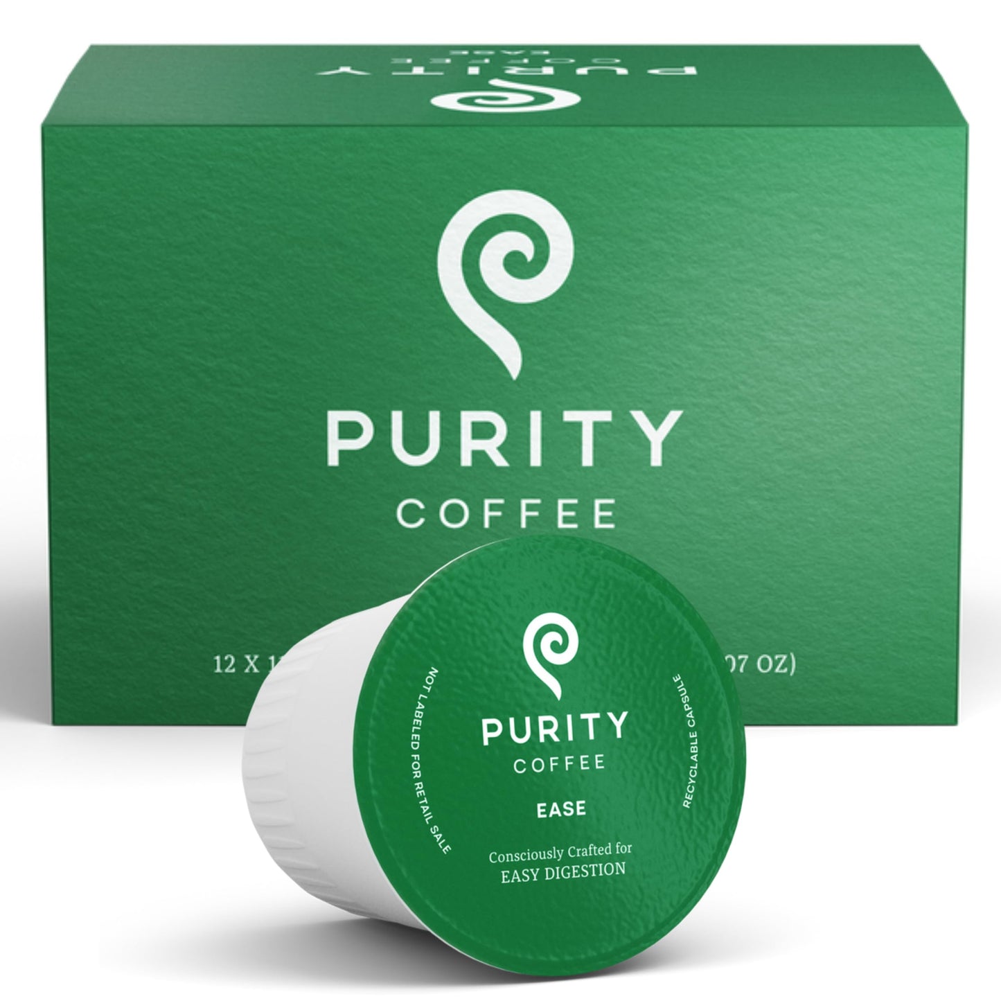 Purity Coffee EASE Dark Roast Organic Coffee Pods - Low Acid, 12 Count Box