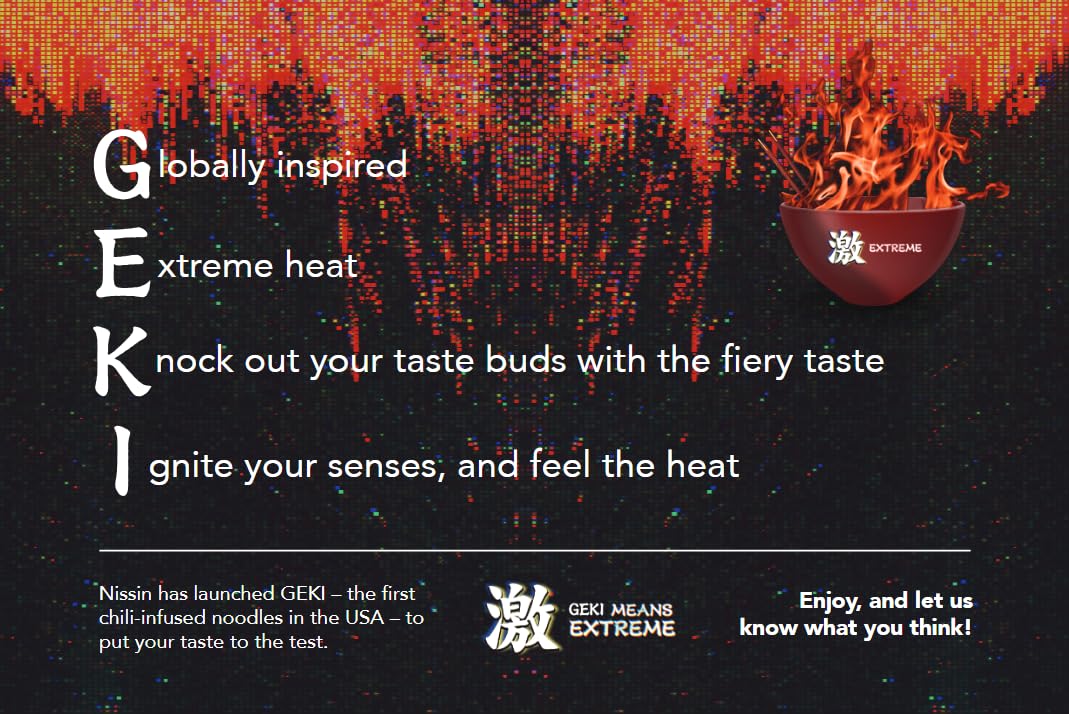 Nissin Geki Chili Infused Noodles, Fiery Hot Chicken Flavor, 3.17 Ounce (Pack of 12)