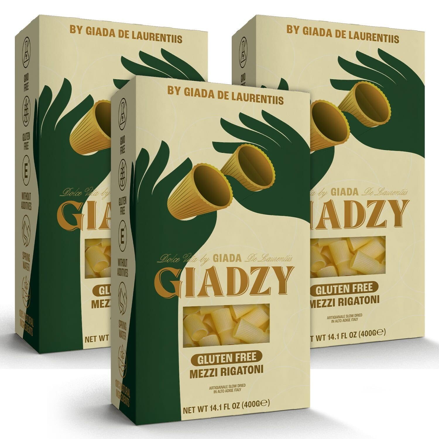 Giadzy Gluten Free Mezzi Rigatoni 3-Pack - Artisanal Italian Pasta, Non-GMO, Clean Ingredients