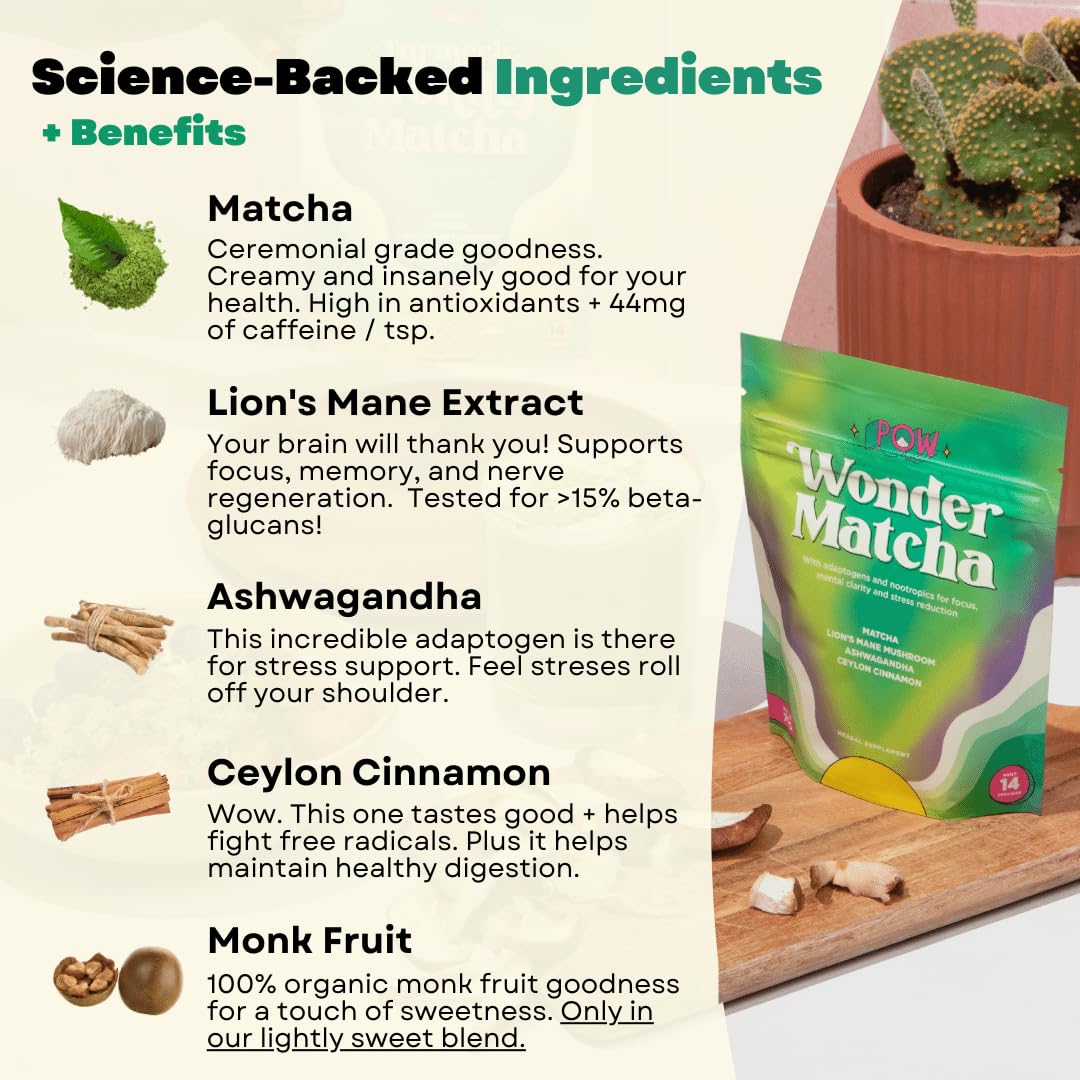 POW Wonder Matcha | Organic Ceremonial Matcha with Adaptogens | 14 - 28 Servings