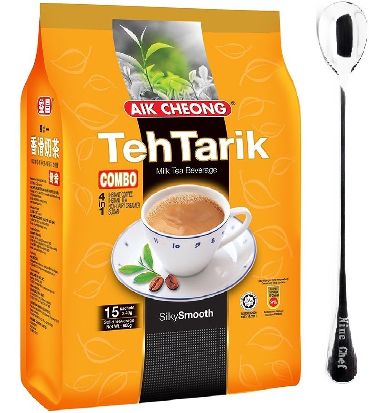 Aik Cheong Combo Teh Tarik (instant coffee and Tea) Milk Tea Beverage (3 Pack)+ one NineChef Spoon