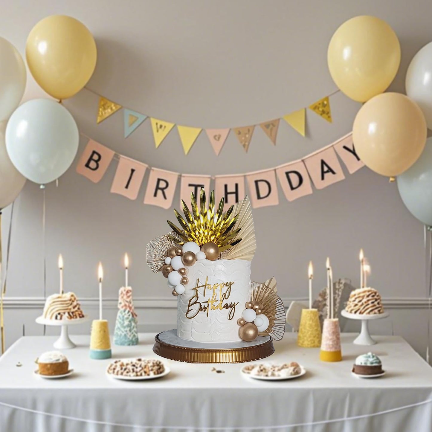 Gold Cake Toppers White Gold Cake Decorations For Women Men Birthday Boho Wedding Gold Cake Decor Birthday Cake Decoration (Whit