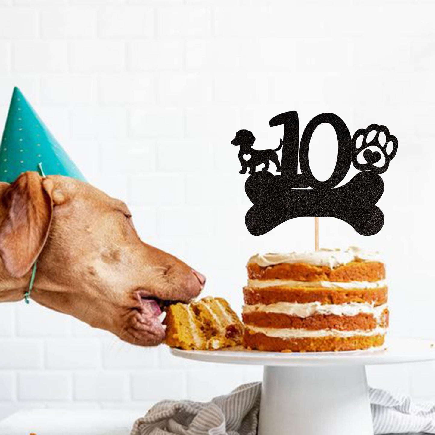 1 Pcs 10Th Birthday Cake Topper Black Glitter Dog Paw Ten Years Old Birthday Puppy Dog Bone Cake Pick For Let'S Pawty Baby Showe