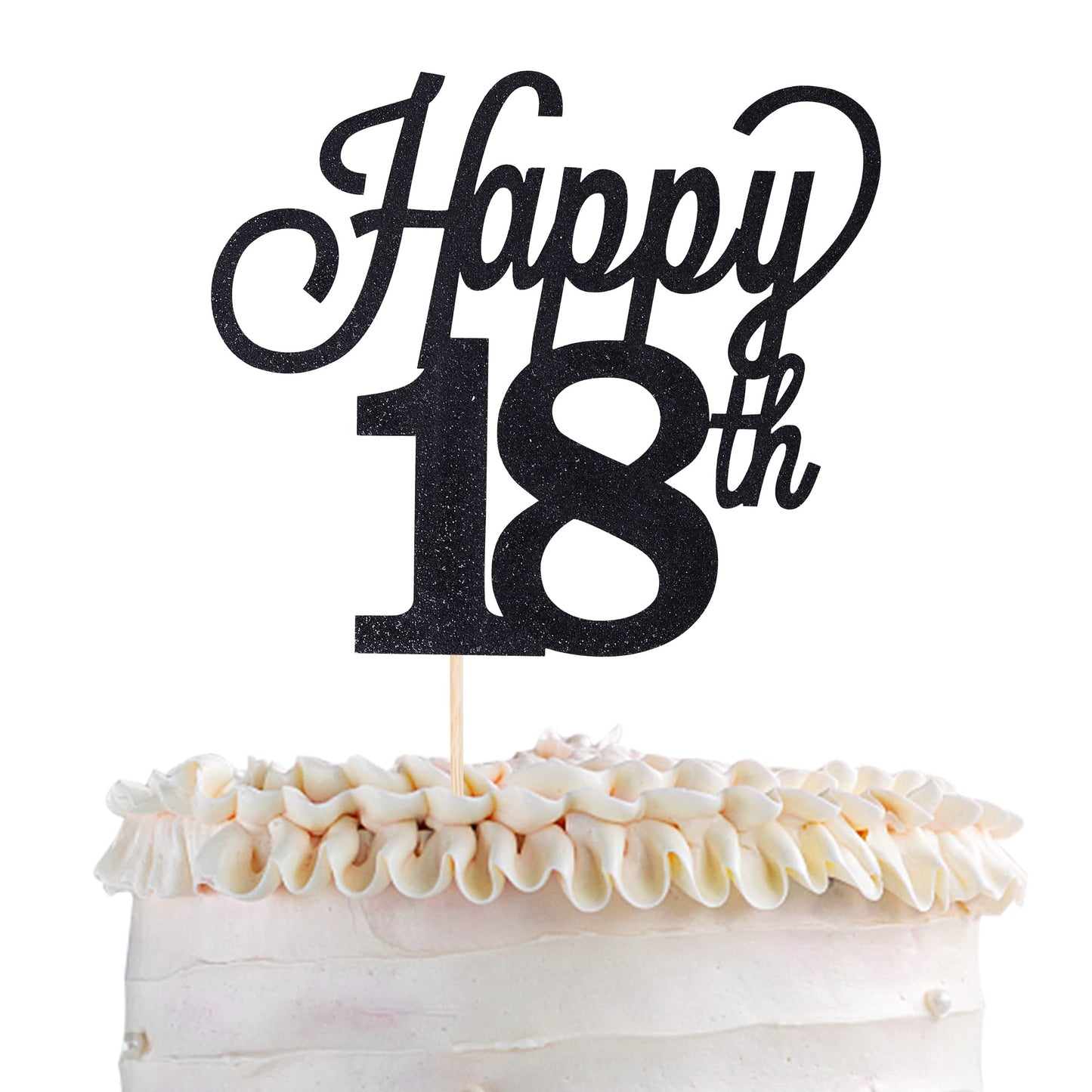 YCTHUNFISH 18th Birthday Cake Topper, Black Glitter, Small, Paper Material, Number 18 Decorations for Parties and Celebrations