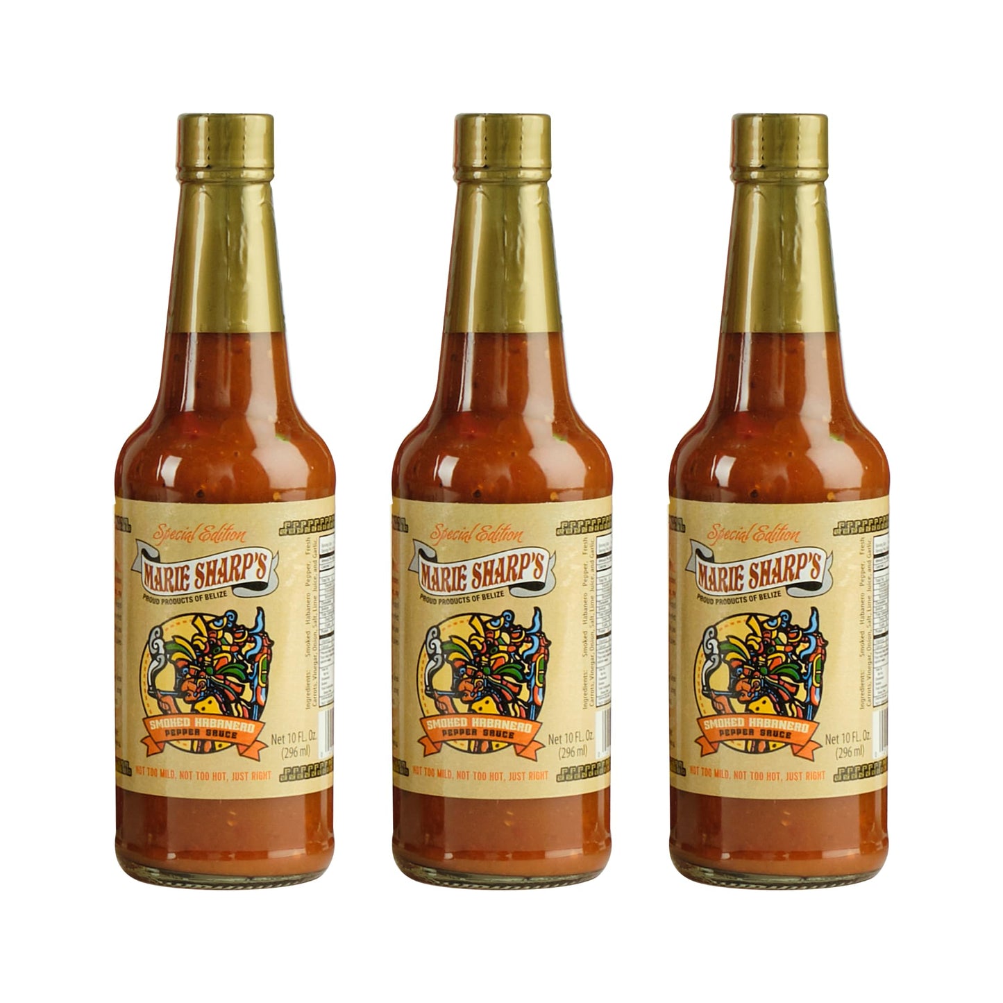 Marie Sharps Smoked Habanero Pepper Sauce  10 oz - Belizean Hot Sauce with Bold Smoke & Heat - All-Natural  Gluten-Free (Pack of 3)