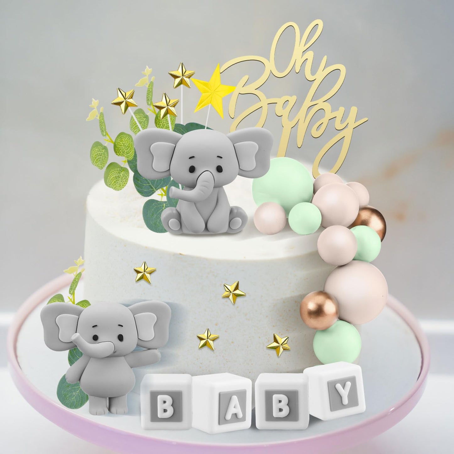 Yinder Bear Cake Toppers Mini Bear Decorations, Gold White Pearl Balls, Small Size, Green, Model LT-Yinder-4255