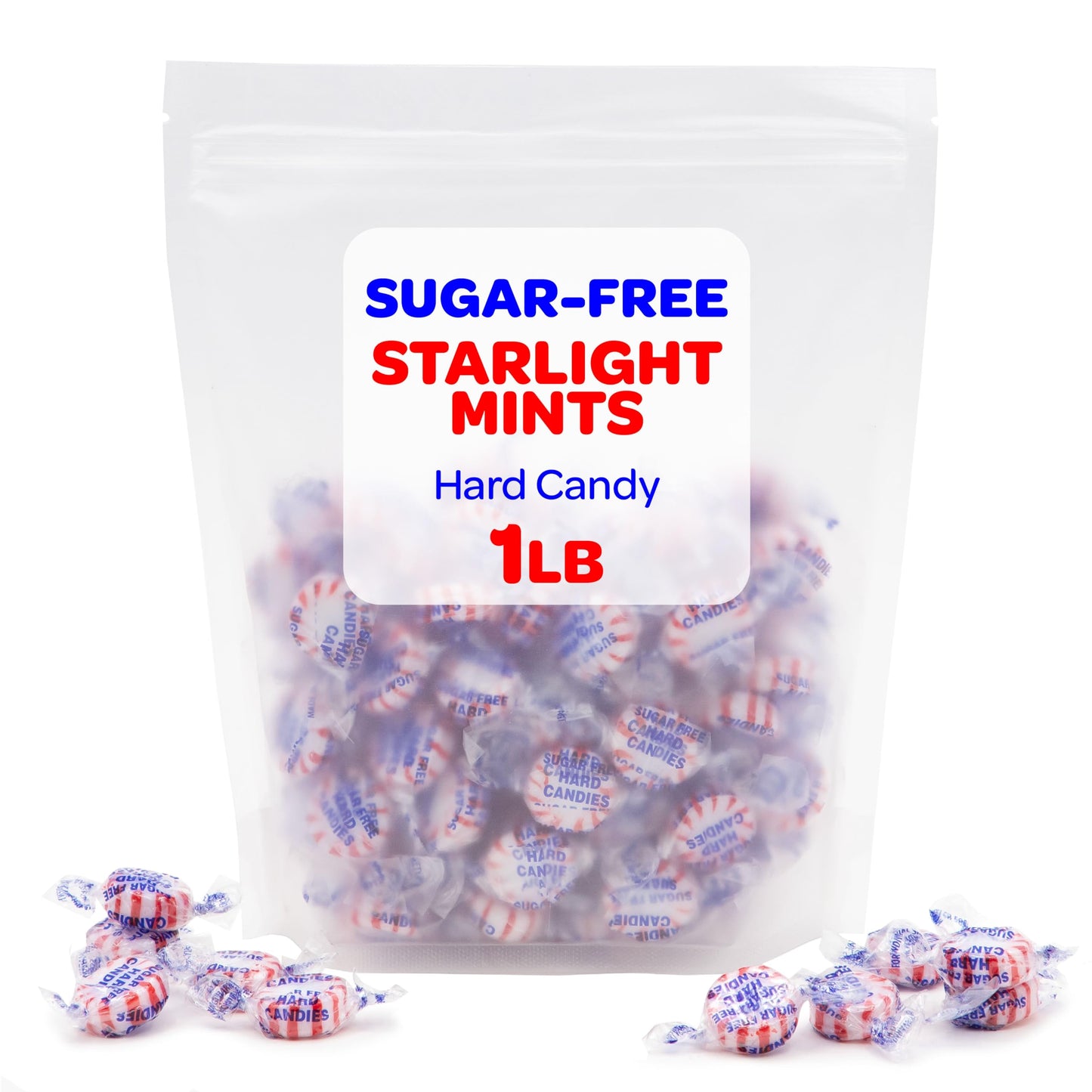Sugar Free Starlight Mints - 1 Pound Pack (About 90 Count) - Peppermint Hard Candy - Individually Wrapped Sugar Free Mints