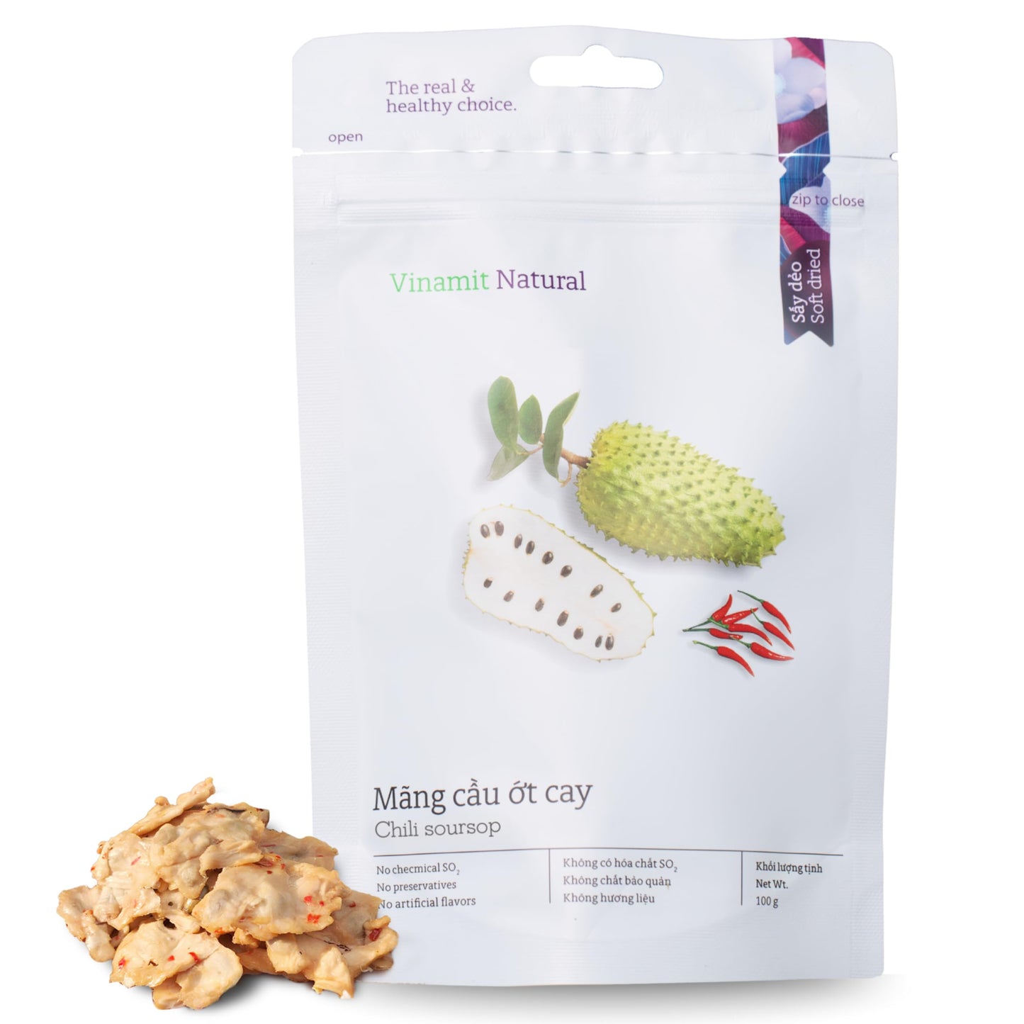 Vinamit Enhanced Tropical Dried Fruit | Chewy Exotic Fruit Snacks | Naturally Sweet, Vegan, Gluten-Free, No-Gmo | Rich In Potassium | Ideal For Travel, Healthy Snacking (3.5 Ounce (Pack Of 1), Soft Dried Chili Soursop)