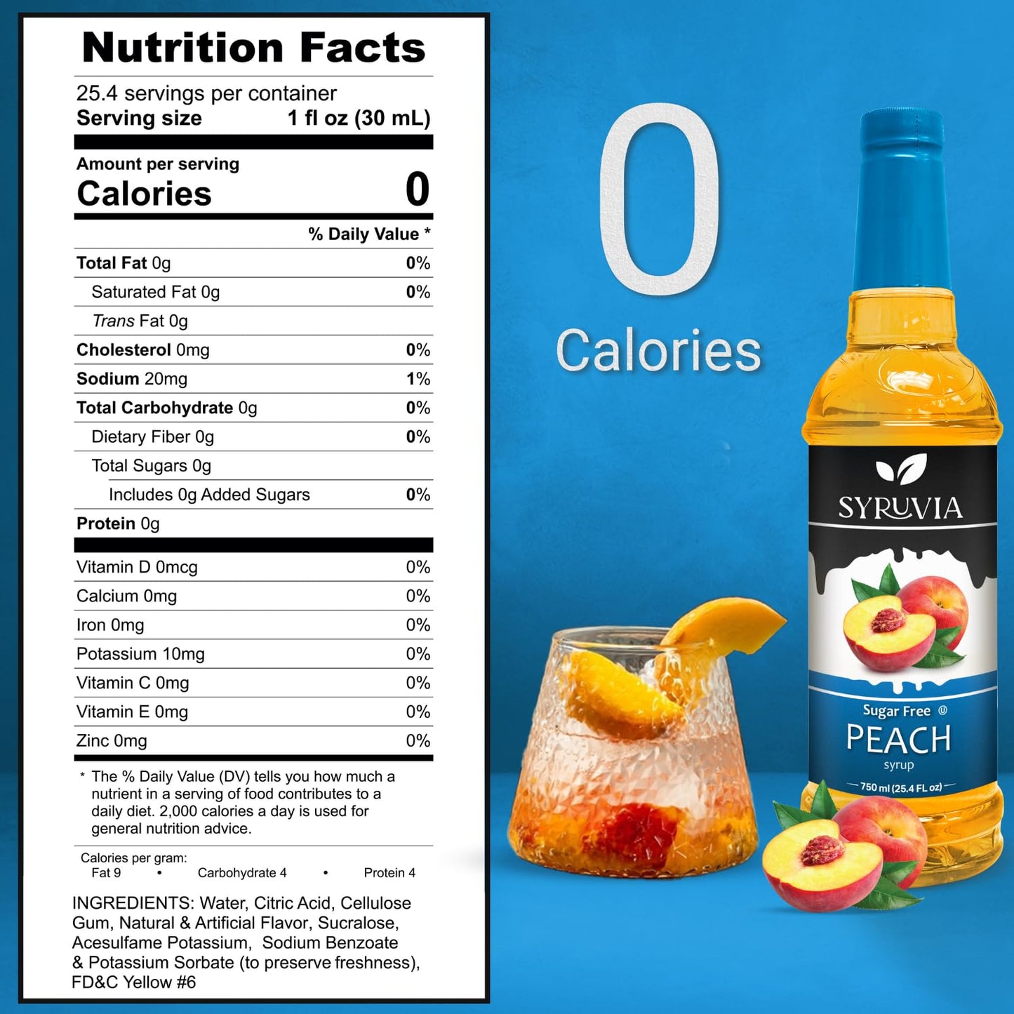 Syruvia Sugar Free Peach Syrup With Syrup Pump Dispenser - Peach Syrup Flavor, 25.4 Fl Oz - Perfect For Cocktails, Ice Tea, Dess