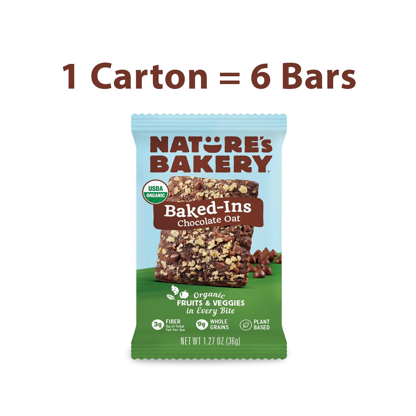 Natures Bakery Organic Chocolate Oat Baked-Ins Bars, 7.62 Oz (6 Count Of 1.27Oz)