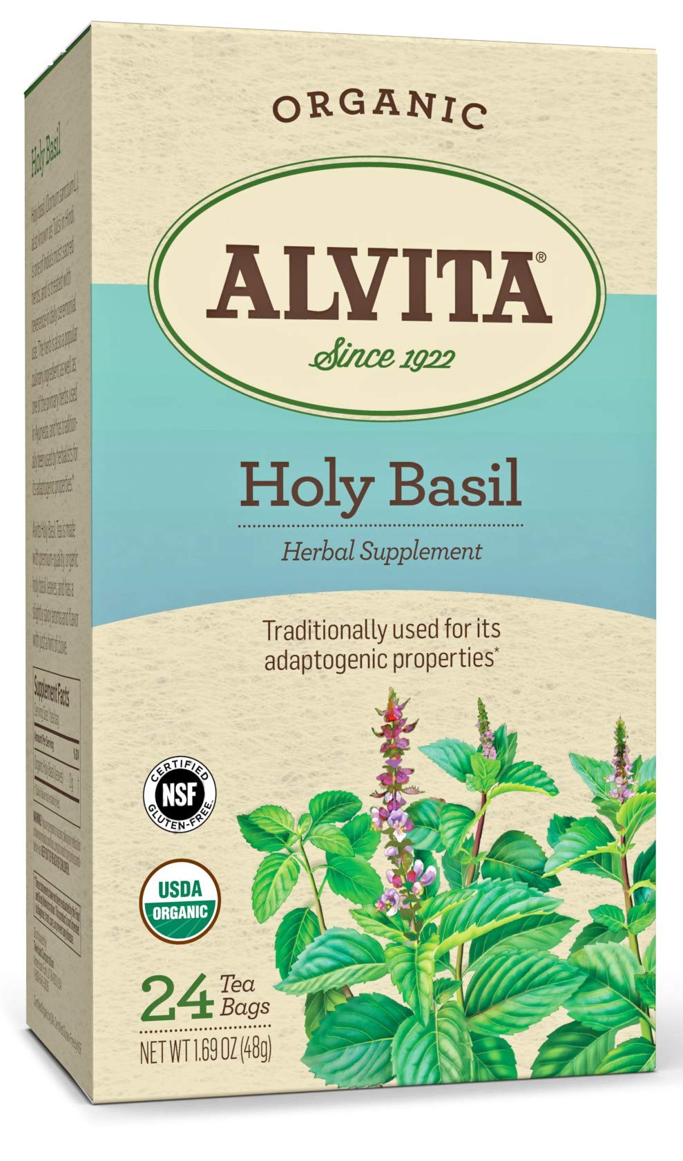 Alvita Organic Holy Basil Herbal Tea - Made With Premium Quality Organic Holy Basil Seeds, And Pleasant Delicate Flavor, 24 Tea 