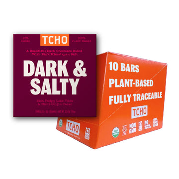 TCHO Dark & Salty 81% Dark Chocolate Bars (10 pack) - Single Origin, Plant Based, Organic & Fair Trade - Non GMO, Non-Dairy, Veg