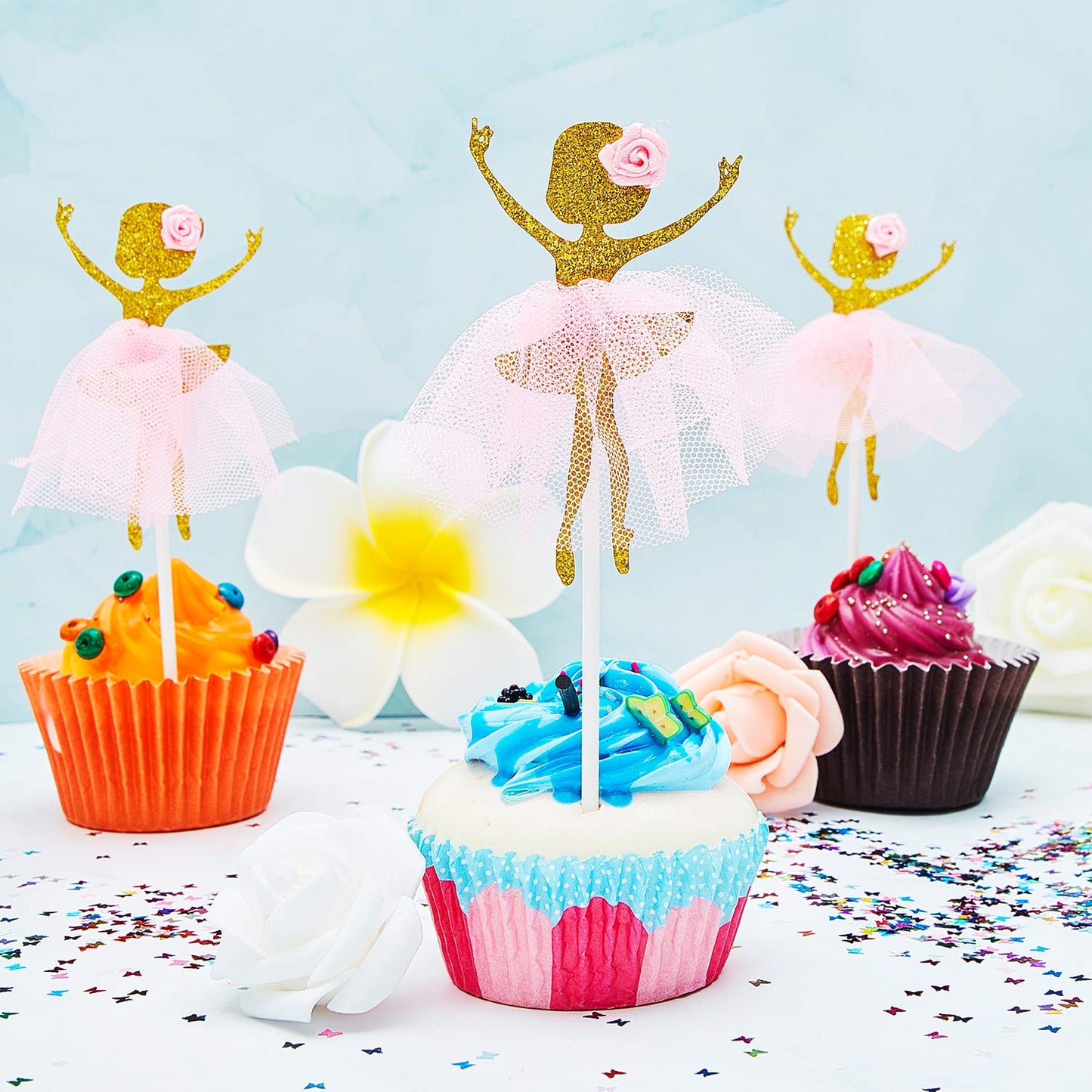 48 Pieces Ballerina Tutu Ballet Dancer Girls Cupcake Toppers Dancing Cake Dessert Muffin Toppers For Wedding Baby Shower Birthda