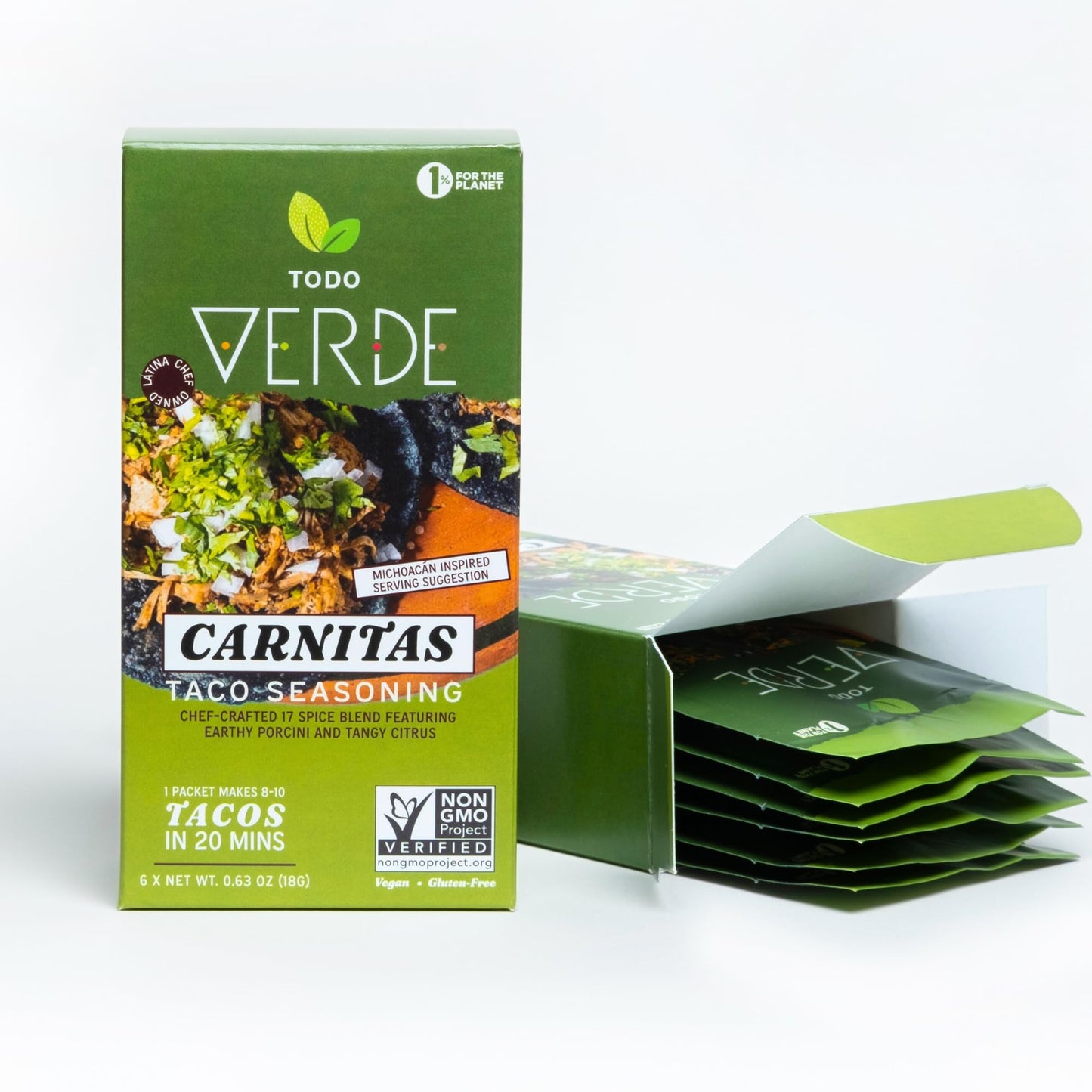 Carnitas Healthy Taco Seasoning Packets - Todo Verde Mexican Seasoning Mix | Chef Curated Taco Blends With Porcini Mushroom & Bl